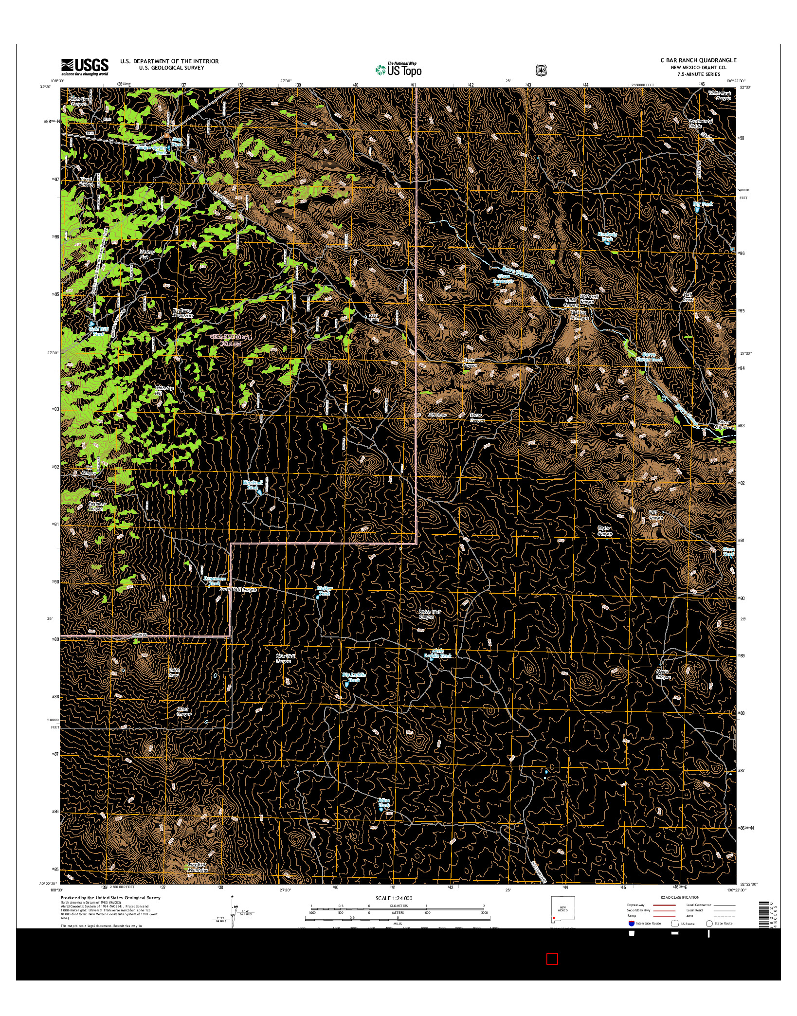 USGS US TOPO 7.5-MINUTE MAP FOR C BAR RANCH, NM 2017