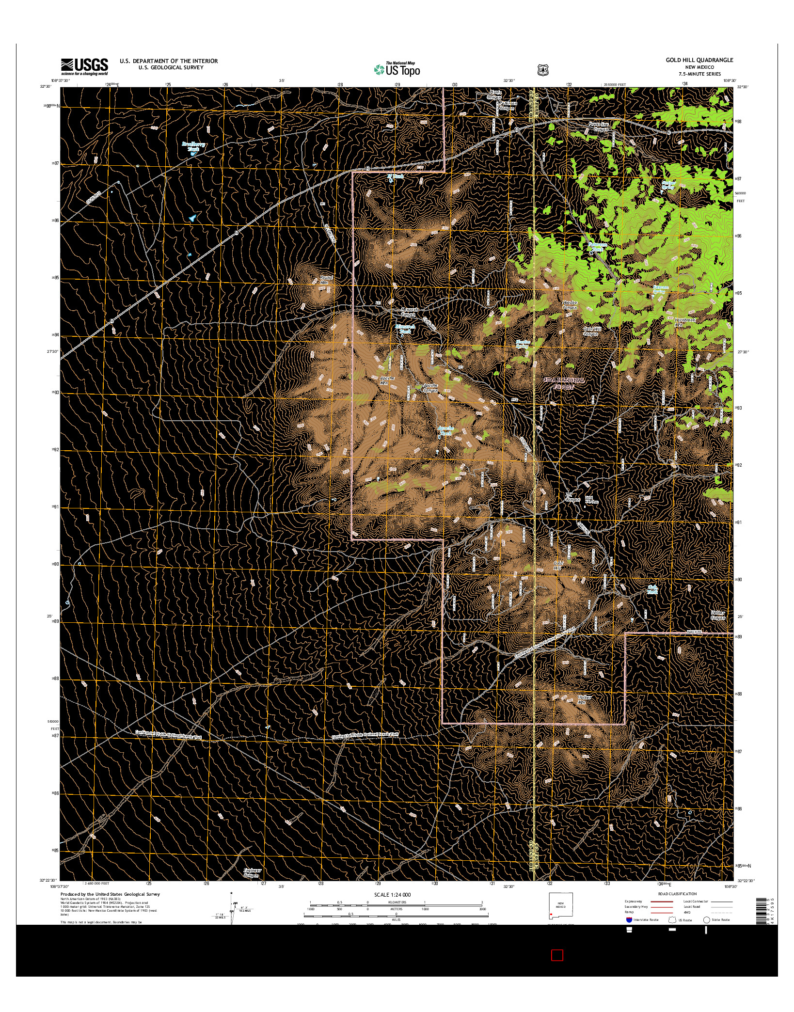 USGS US TOPO 7.5-MINUTE MAP FOR GOLD HILL, NM 2017