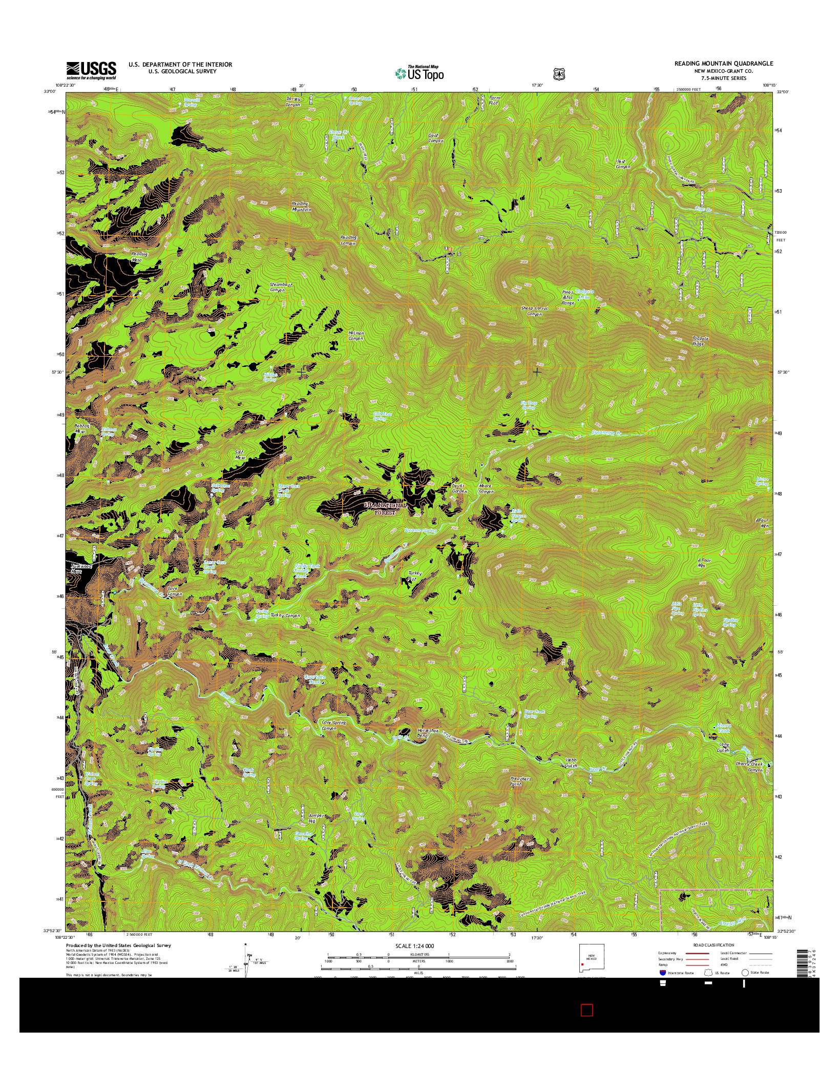 USGS US TOPO 7.5-MINUTE MAP FOR READING MOUNTAIN, NM 2017