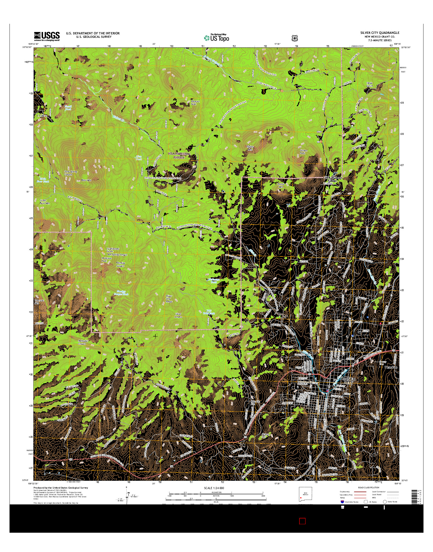 USGS US TOPO 7.5-MINUTE MAP FOR SILVER CITY, NM 2017