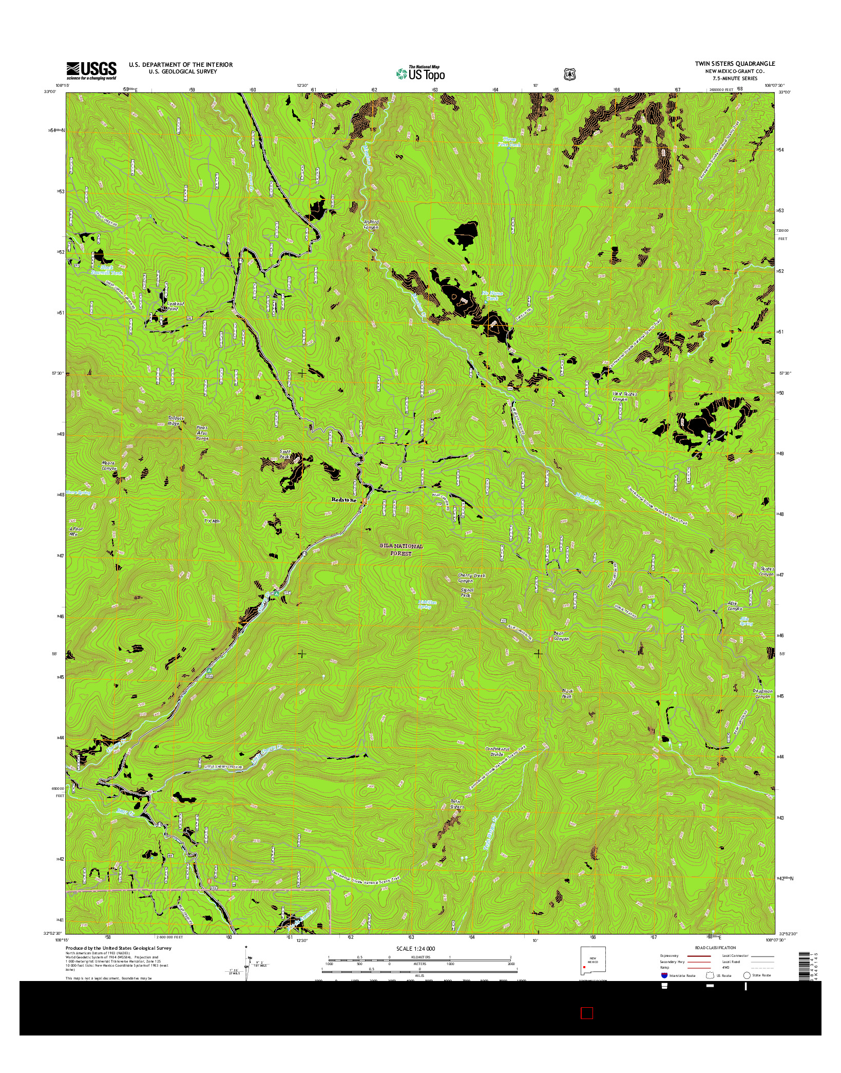 USGS US TOPO 7.5-MINUTE MAP FOR TWIN SISTERS, NM 2017