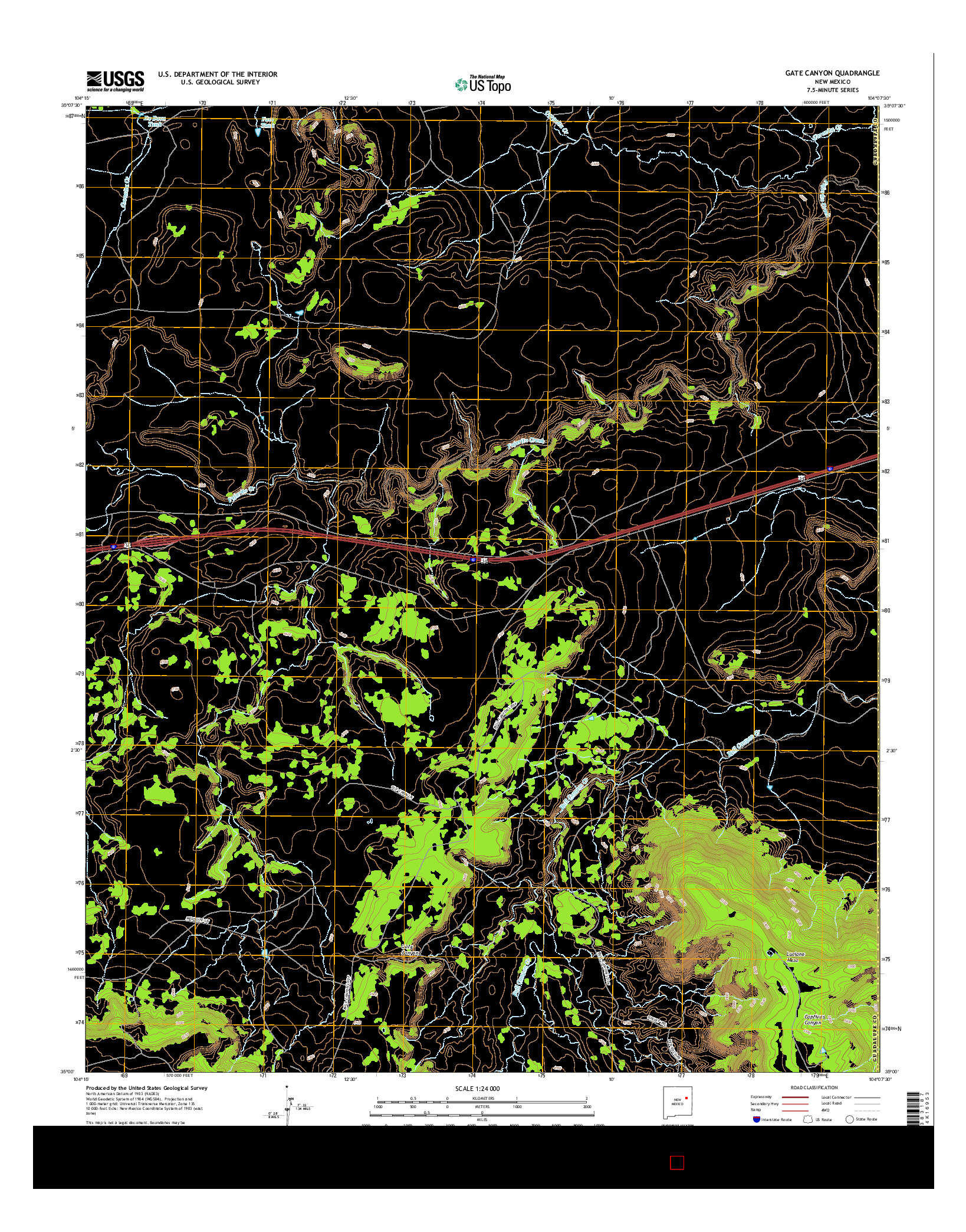 USGS US TOPO 7.5-MINUTE MAP FOR GATE CANYON, NM 2017