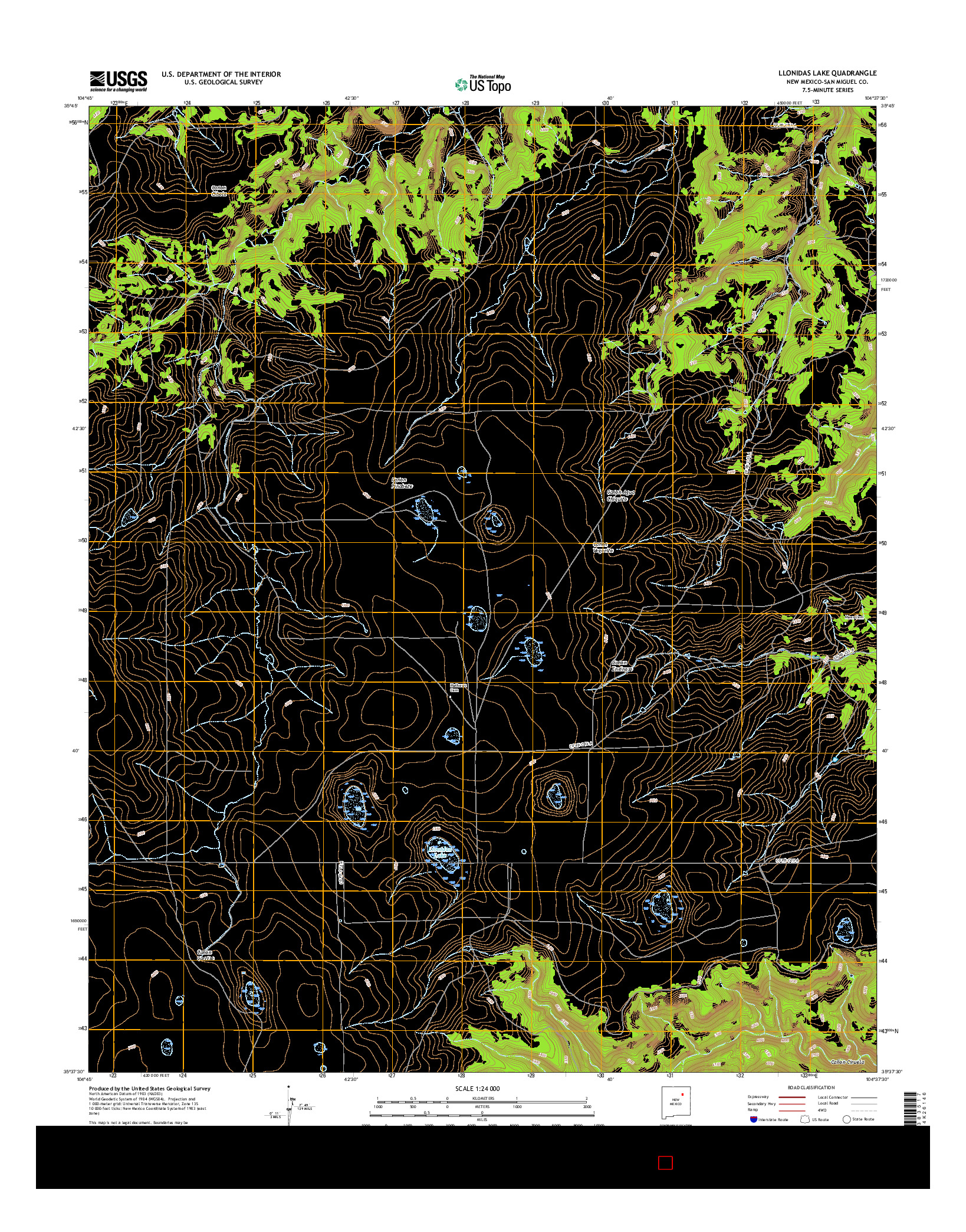 USGS US TOPO 7.5-MINUTE MAP FOR LLONIDAS LAKE, NM 2017