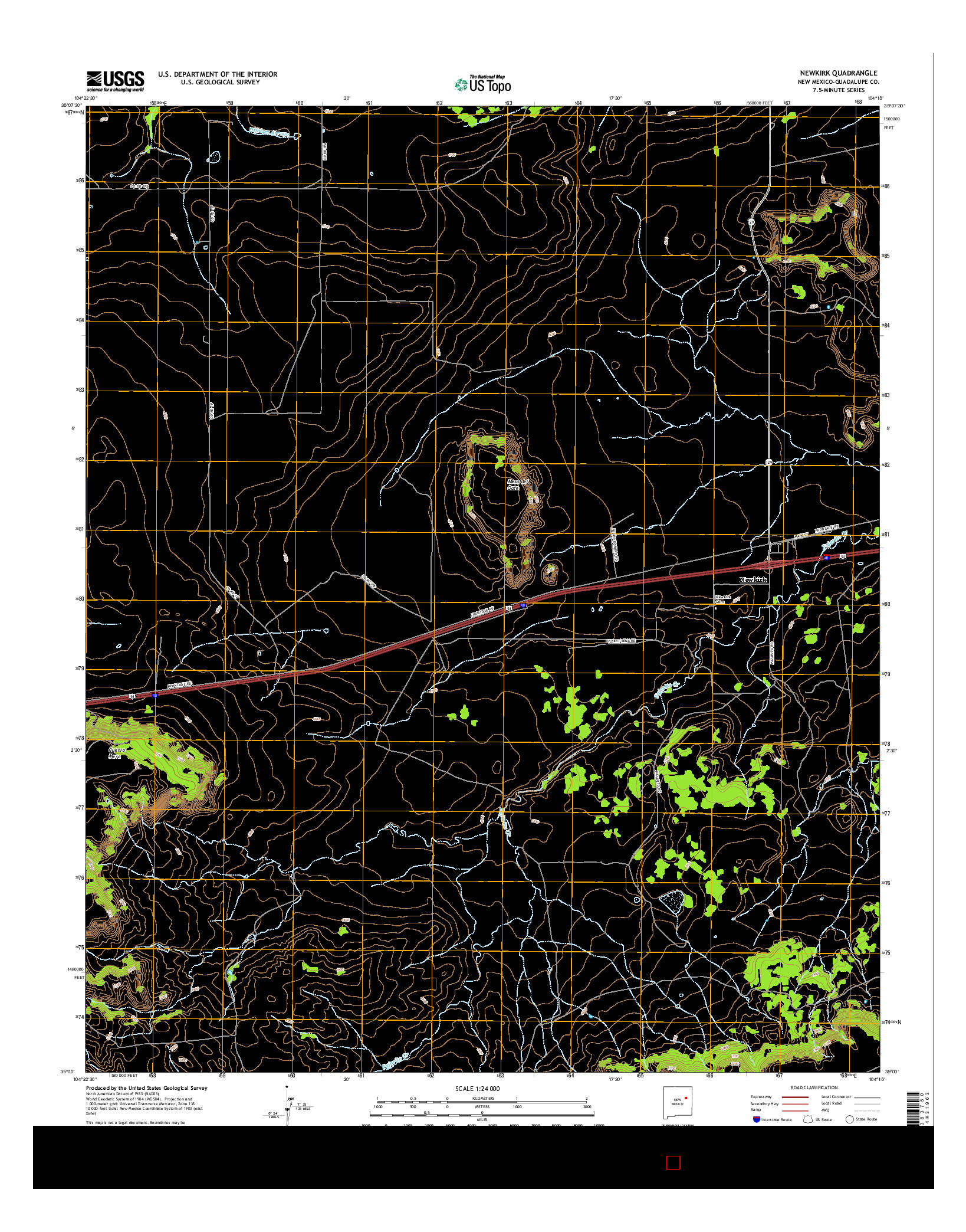 USGS US TOPO 7.5-MINUTE MAP FOR NEWKIRK, NM 2017