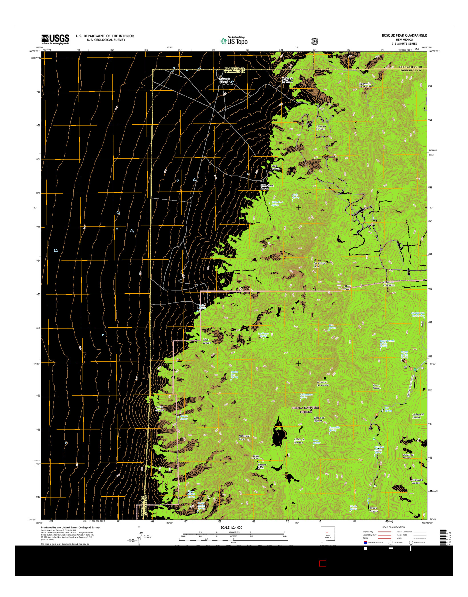 USGS US TOPO 7.5-MINUTE MAP FOR BOSQUE PEAK, NM 2017