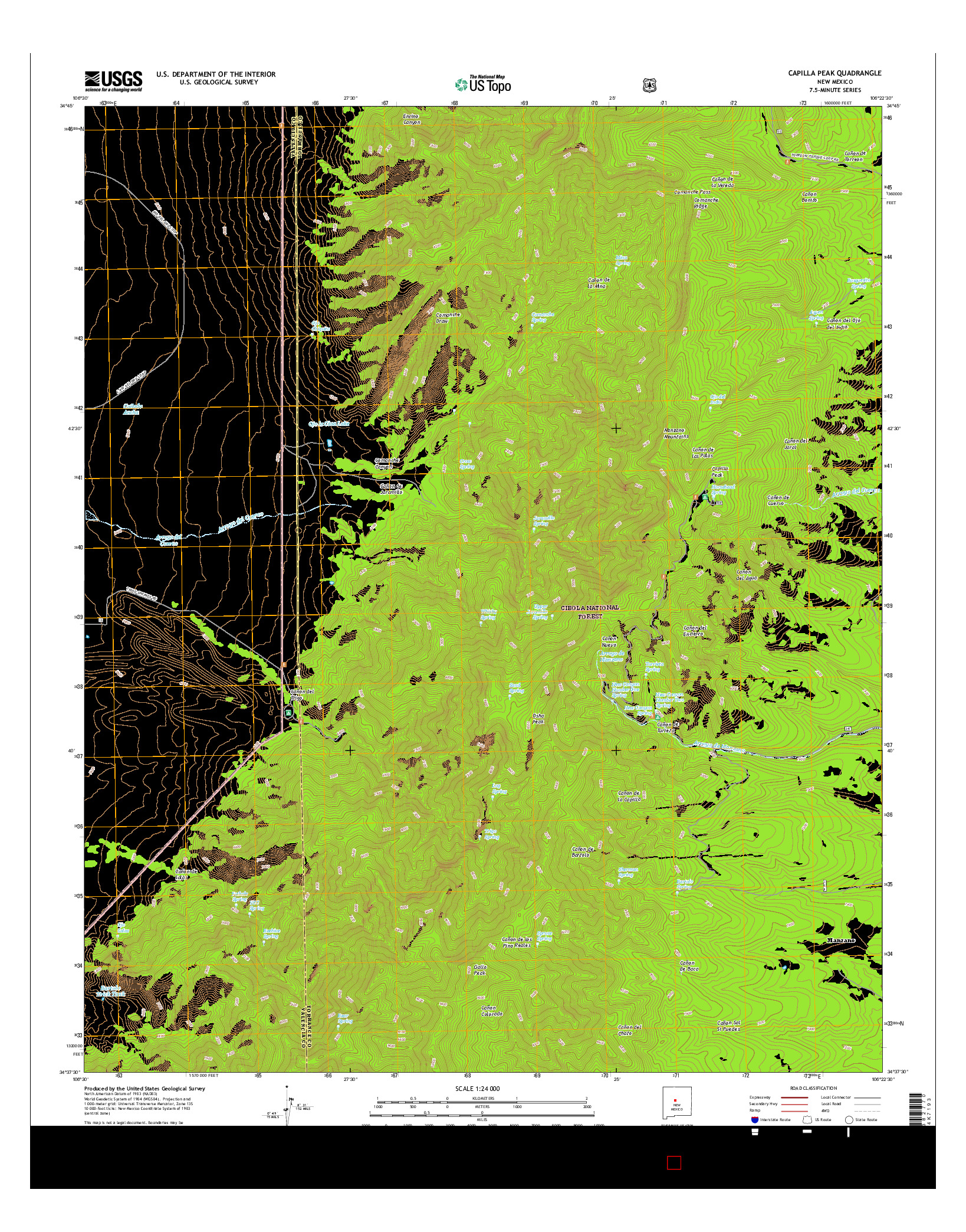 USGS US TOPO 7.5-MINUTE MAP FOR CAPILLA PEAK, NM 2017