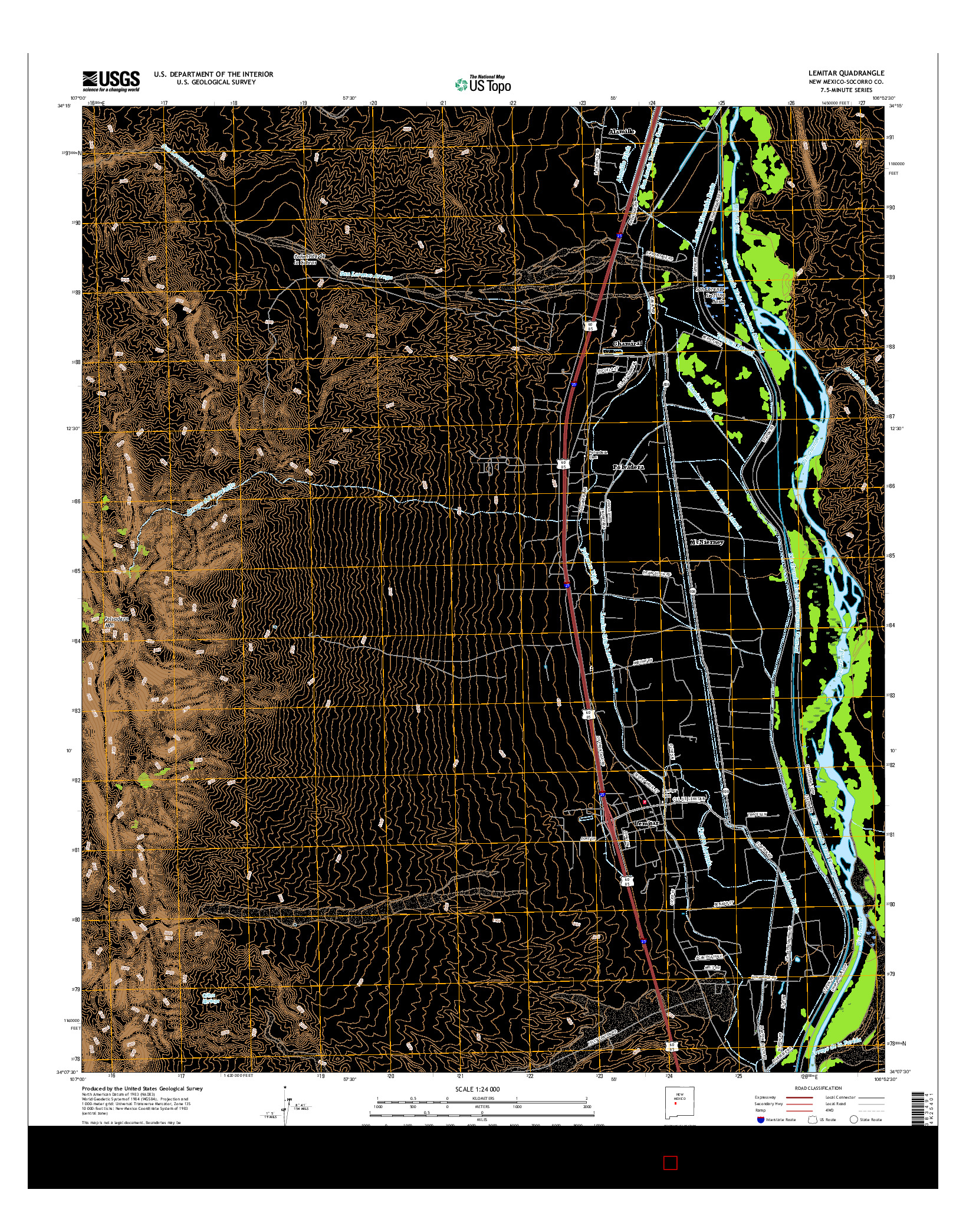 USGS US TOPO 7.5-MINUTE MAP FOR LEMITAR, NM 2017