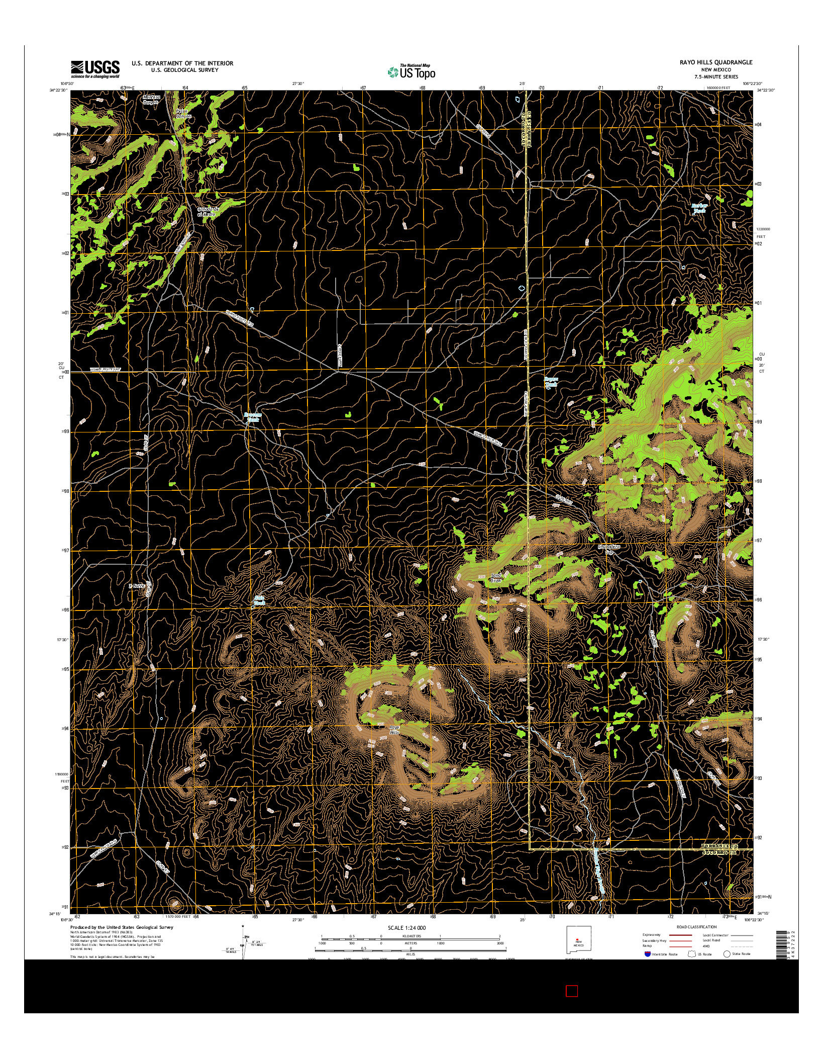 USGS US TOPO 7.5-MINUTE MAP FOR RAYO HILLS, NM 2017