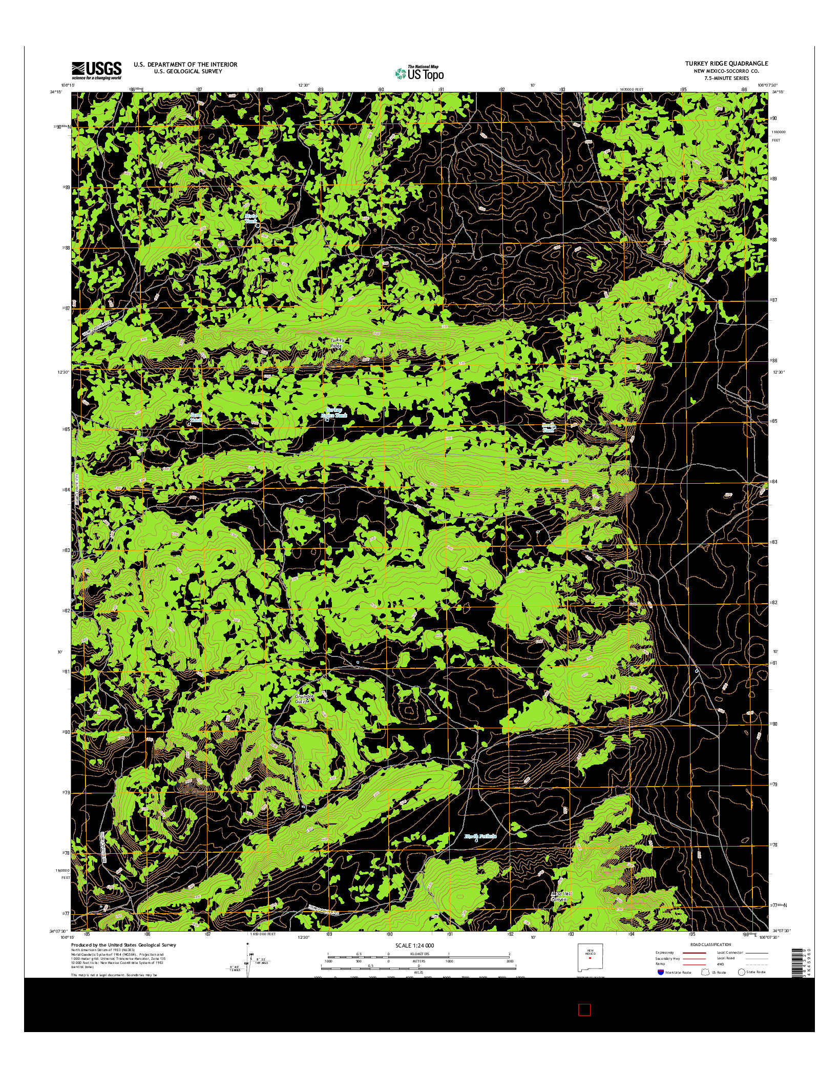 USGS US TOPO 7.5-MINUTE MAP FOR TURKEY RIDGE, NM 2017