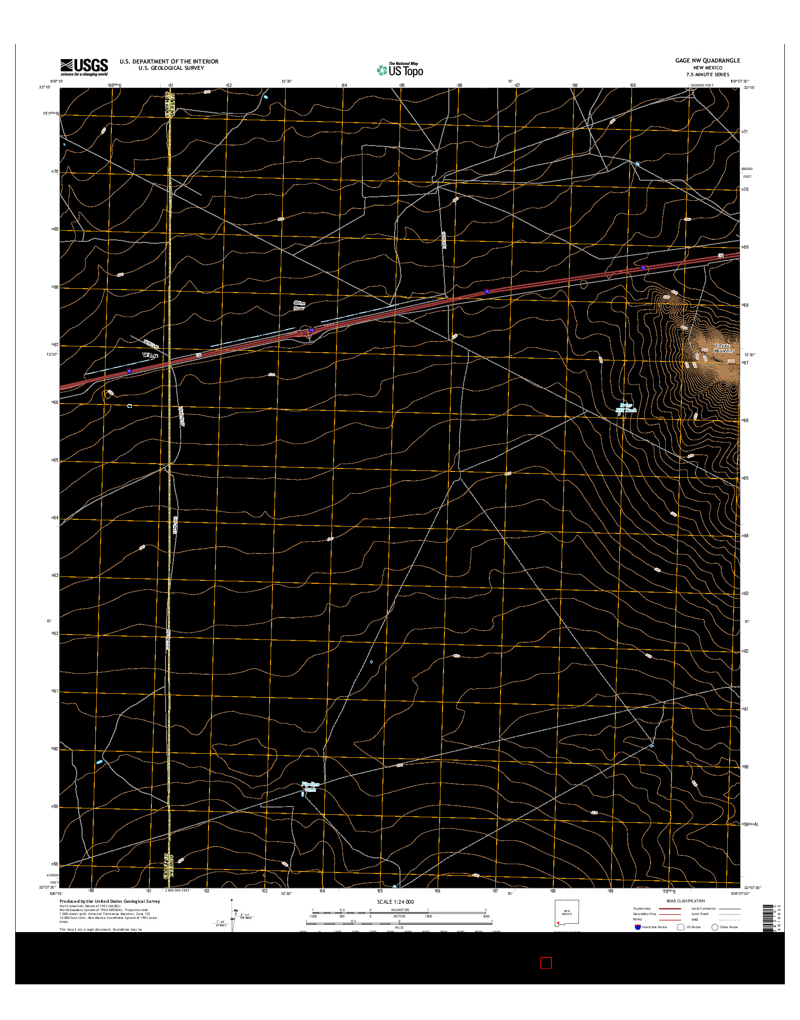 USGS US TOPO 7.5-MINUTE MAP FOR GAGE NW, NM 2017