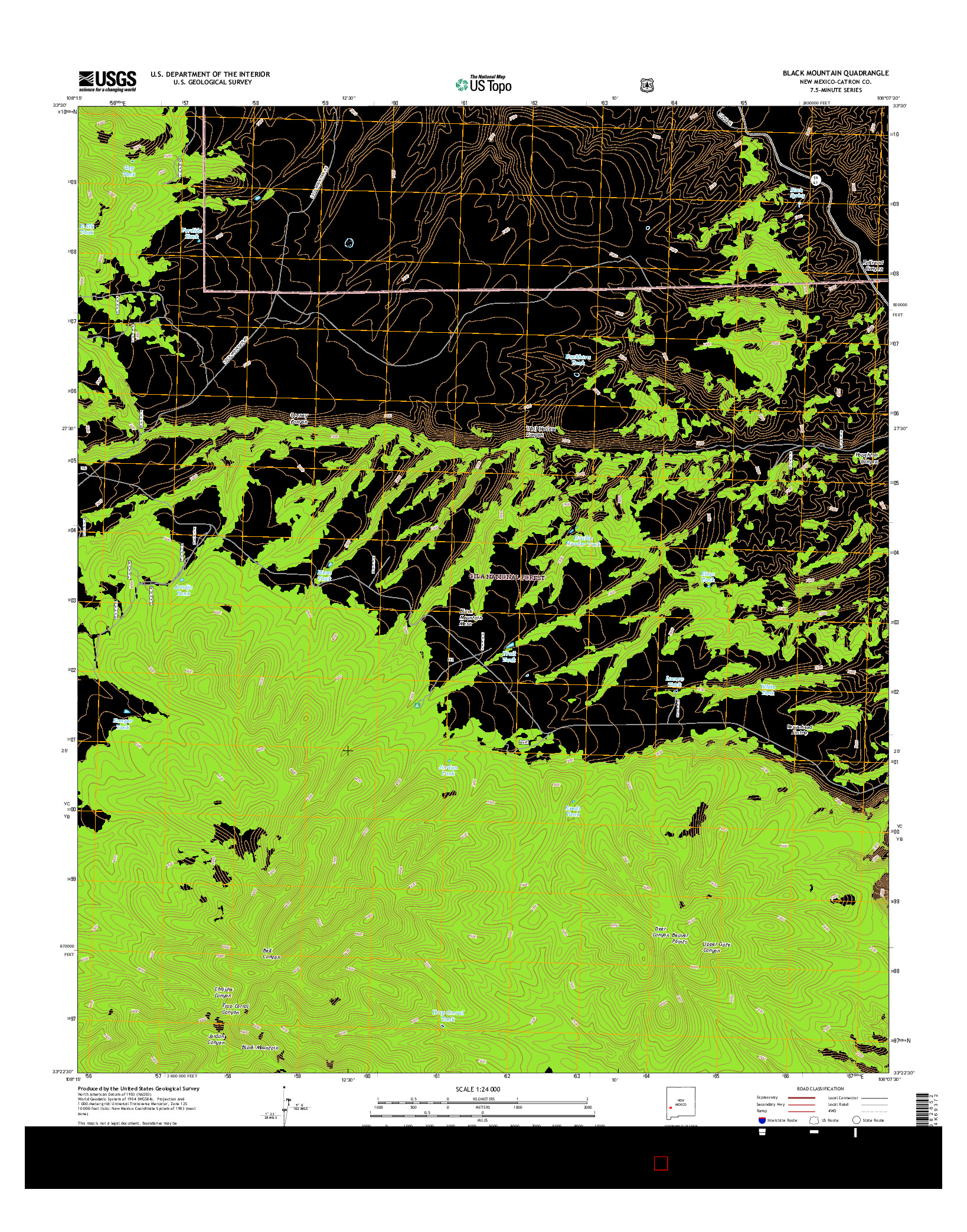 USGS US TOPO 7.5-MINUTE MAP FOR BLACK MOUNTAIN, NM 2017