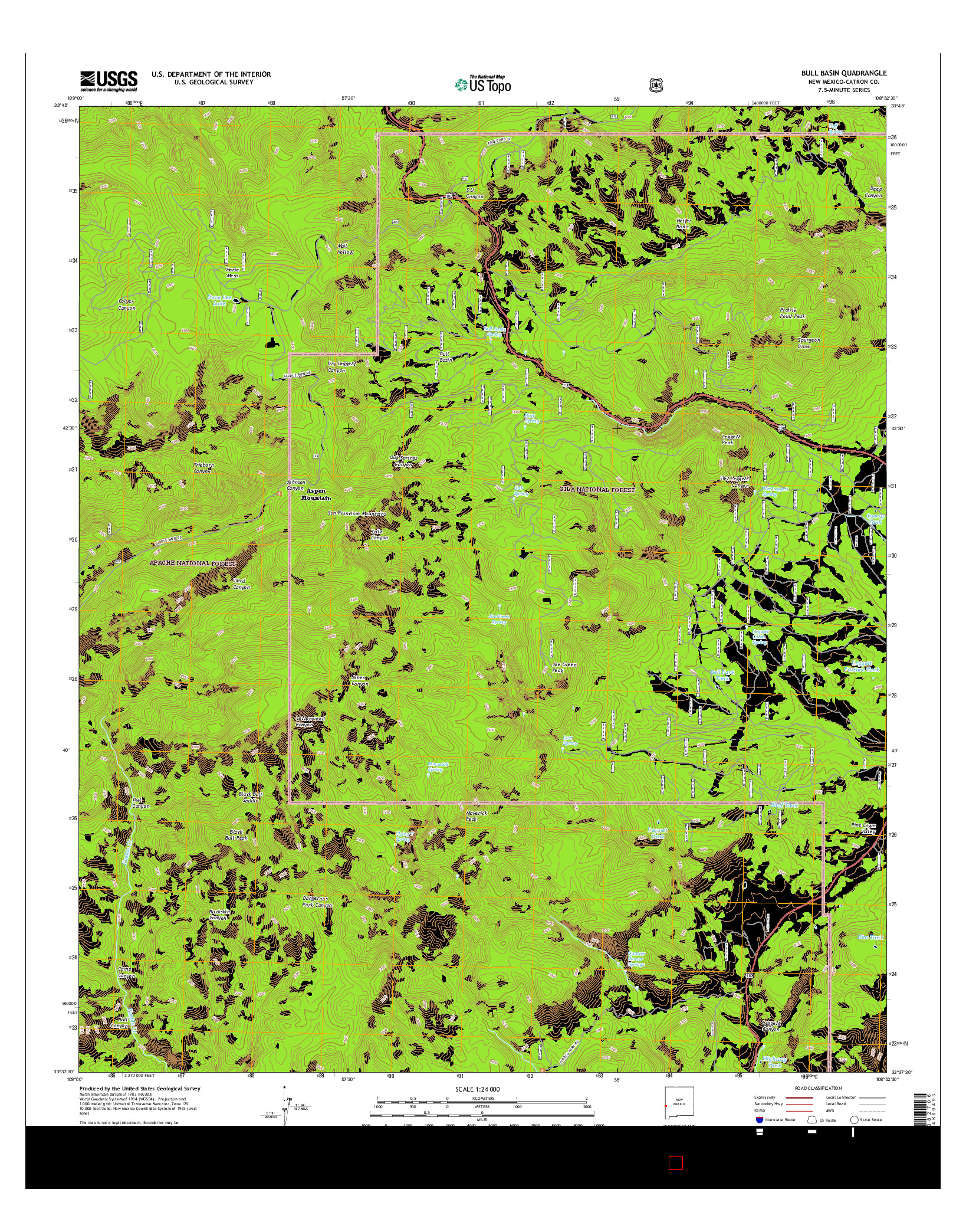 USGS US TOPO 7.5-MINUTE MAP FOR BULL BASIN, NM 2017