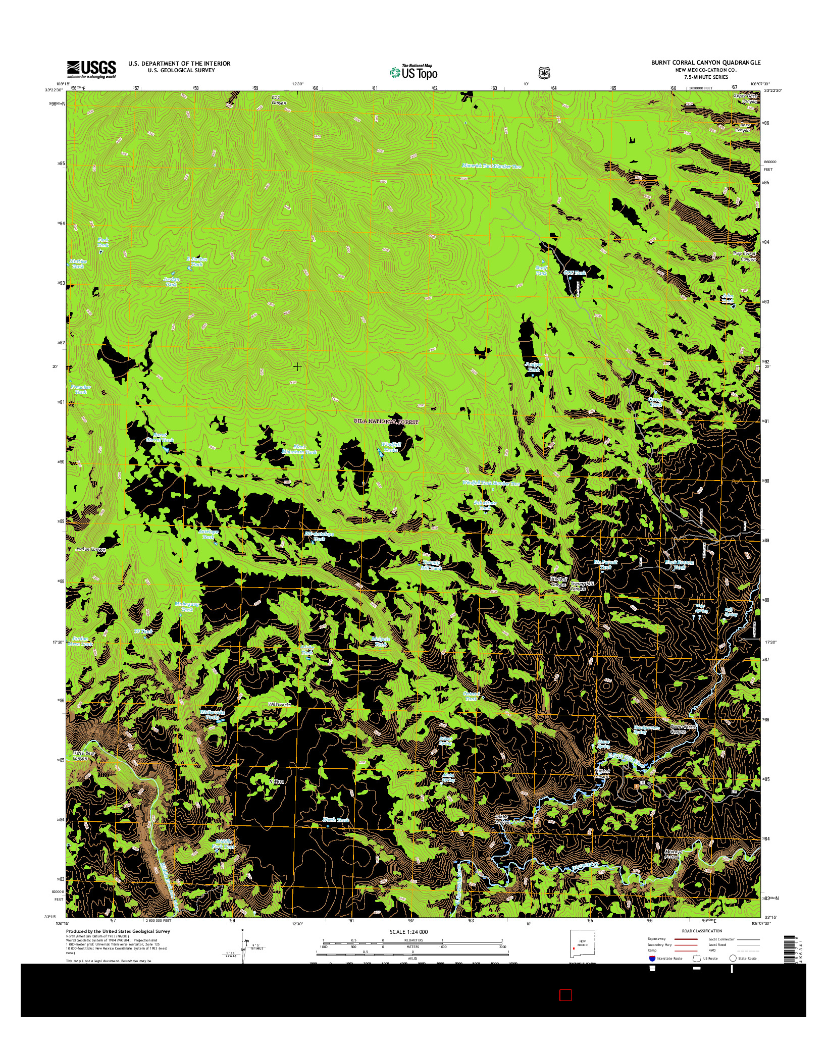 USGS US TOPO 7.5-MINUTE MAP FOR BURNT CORRAL CANYON, NM 2017