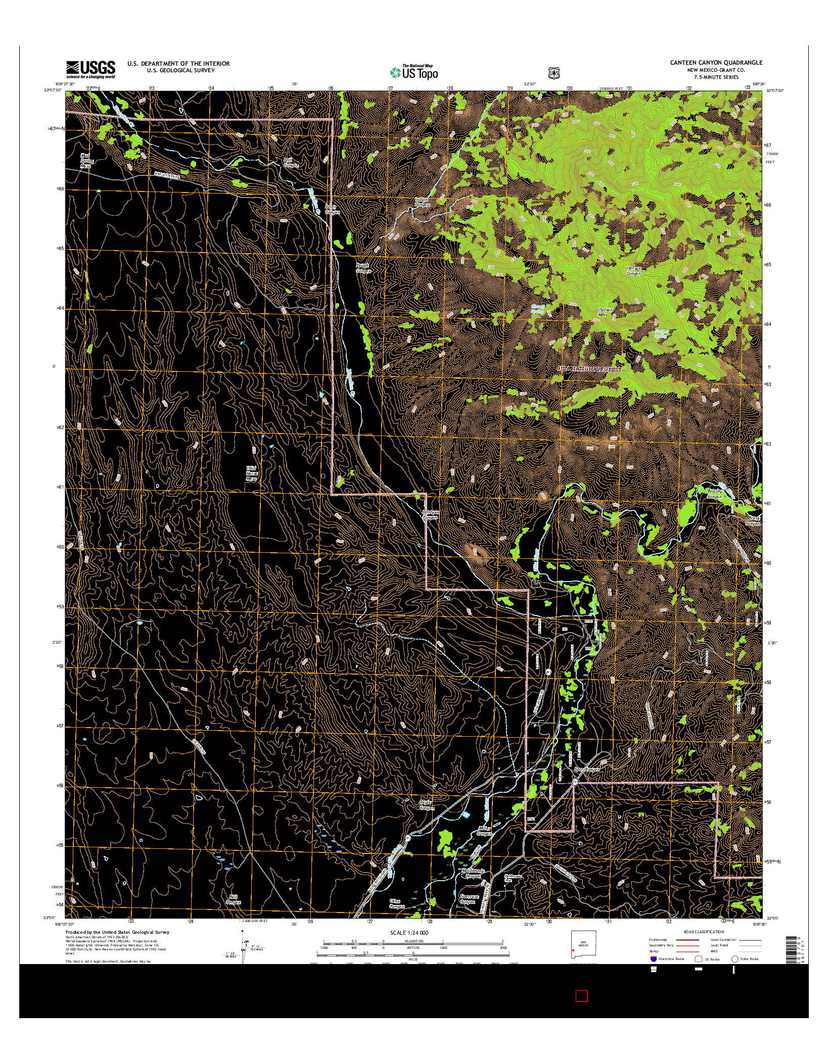 USGS US TOPO 7.5-MINUTE MAP FOR CANTEEN CANYON, NM 2017