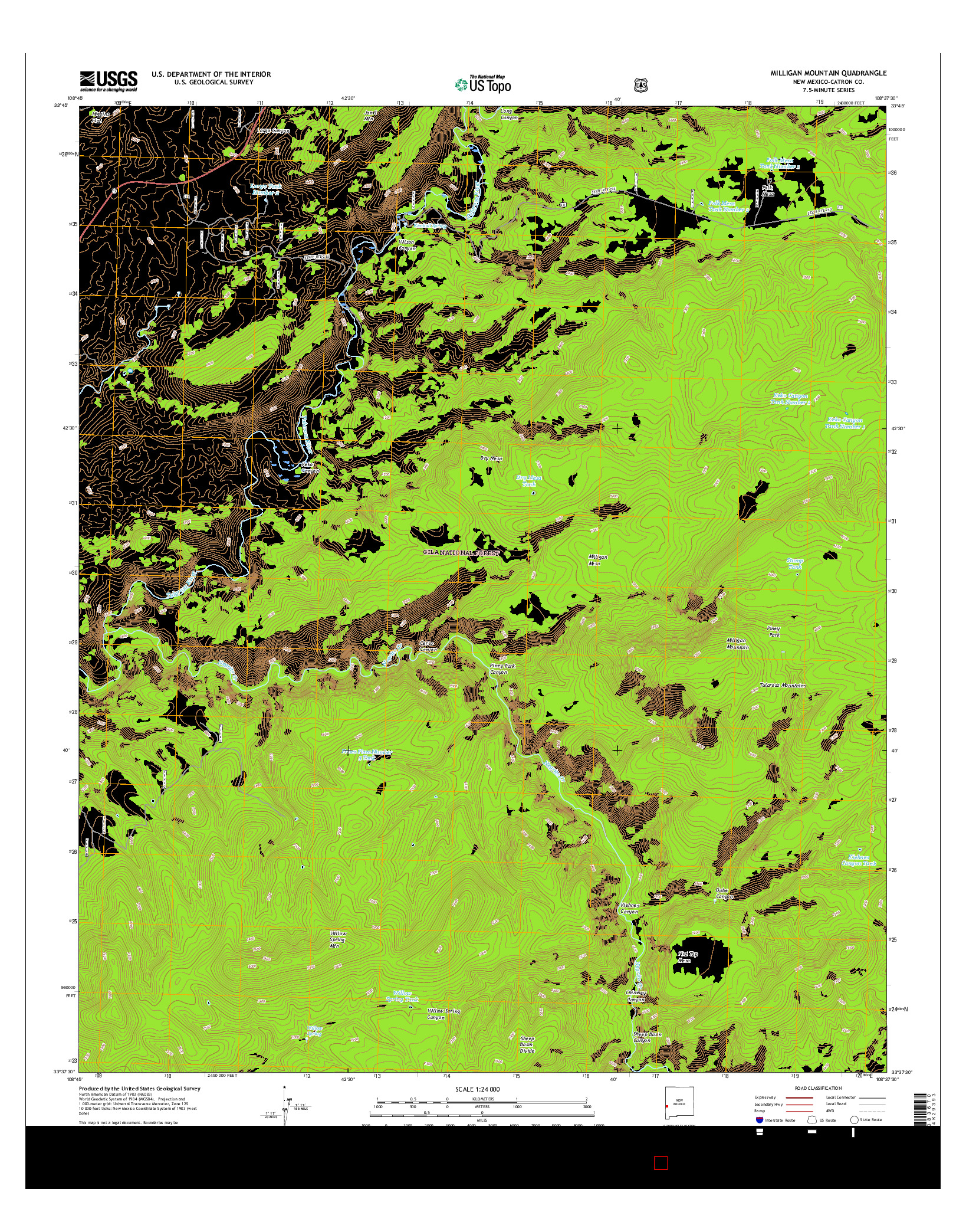 USGS US TOPO 7.5-MINUTE MAP FOR MILLIGAN MOUNTAIN, NM 2017