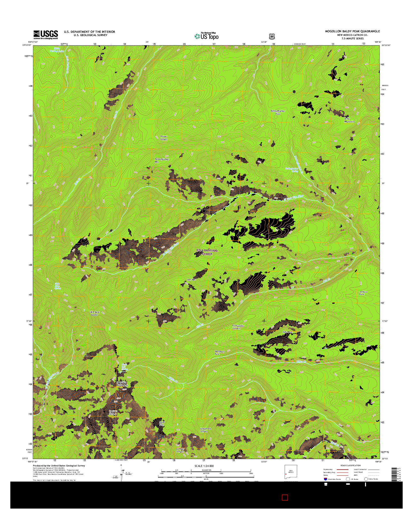 USGS US TOPO 7.5-MINUTE MAP FOR MOGOLLON BALDY PEAK, NM 2017