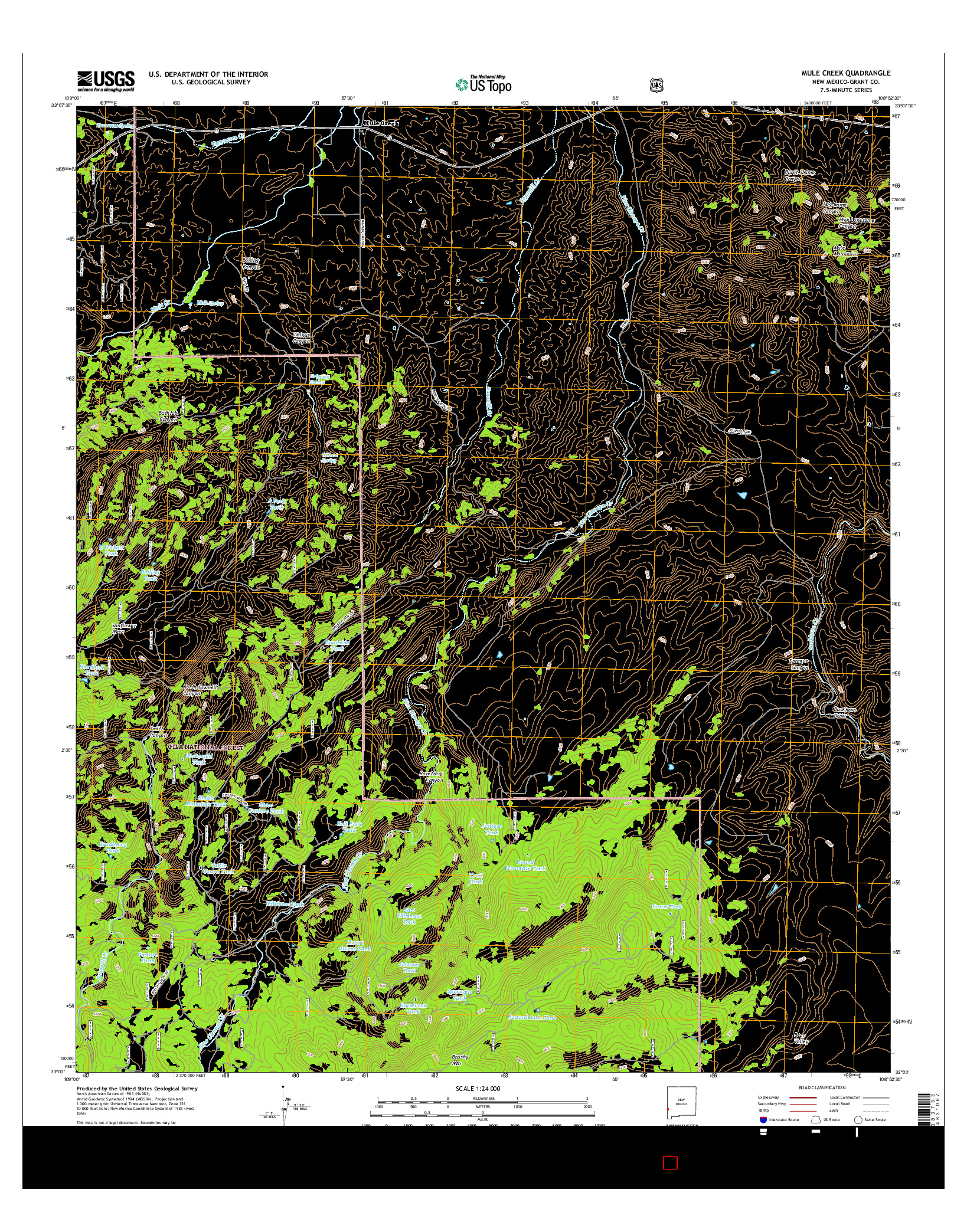 USGS US TOPO 7.5-MINUTE MAP FOR MULE CREEK, NM 2017