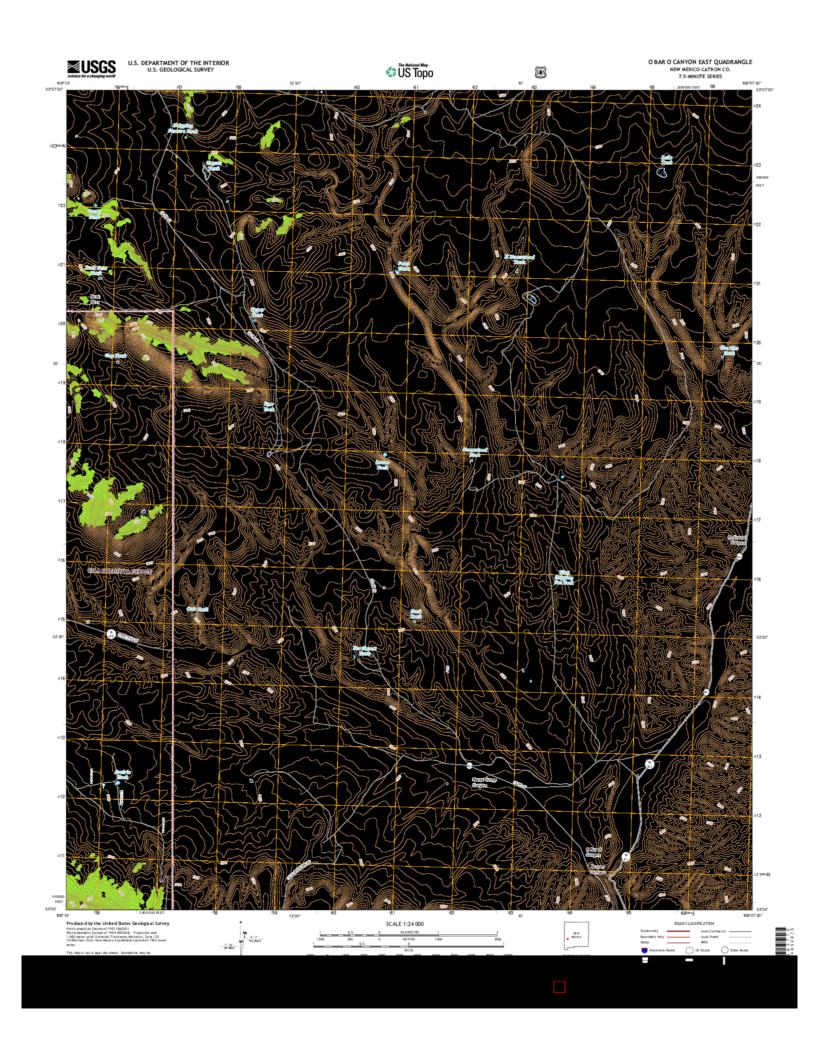 USGS US TOPO 7.5-MINUTE MAP FOR O BAR O CANYON EAST, NM 2017