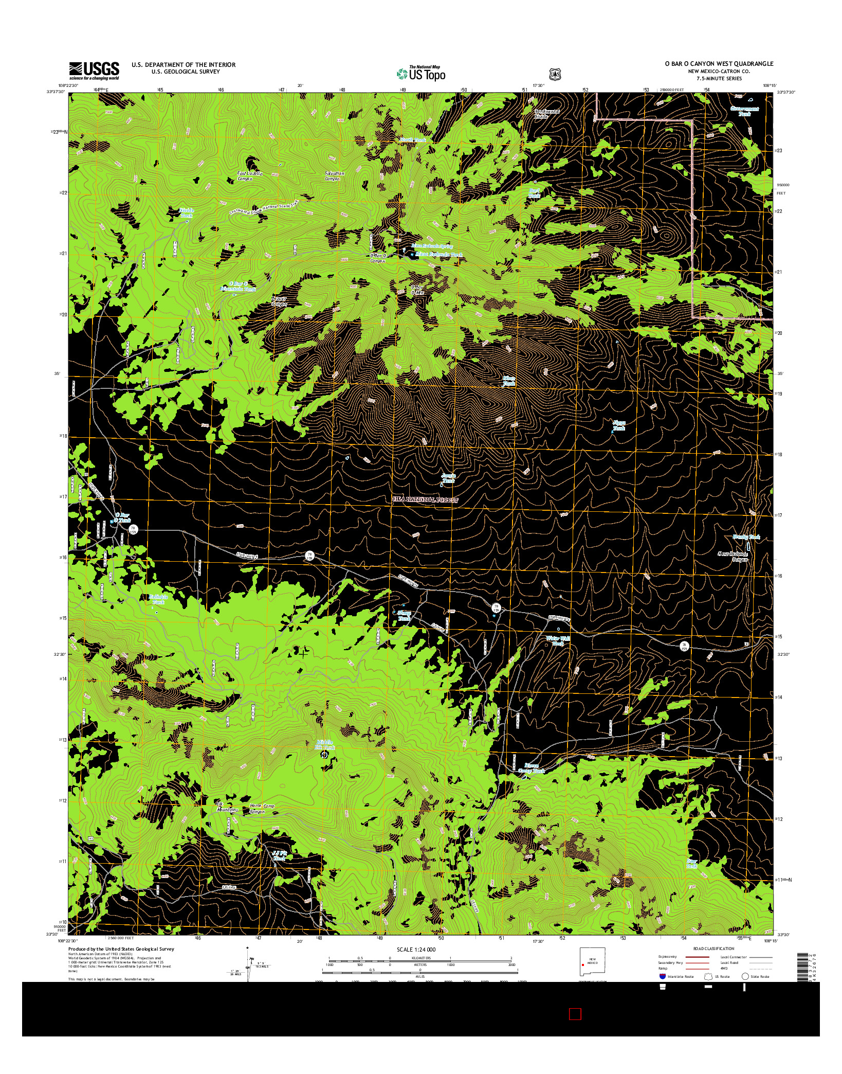 USGS US TOPO 7.5-MINUTE MAP FOR O BAR O CANYON WEST, NM 2017