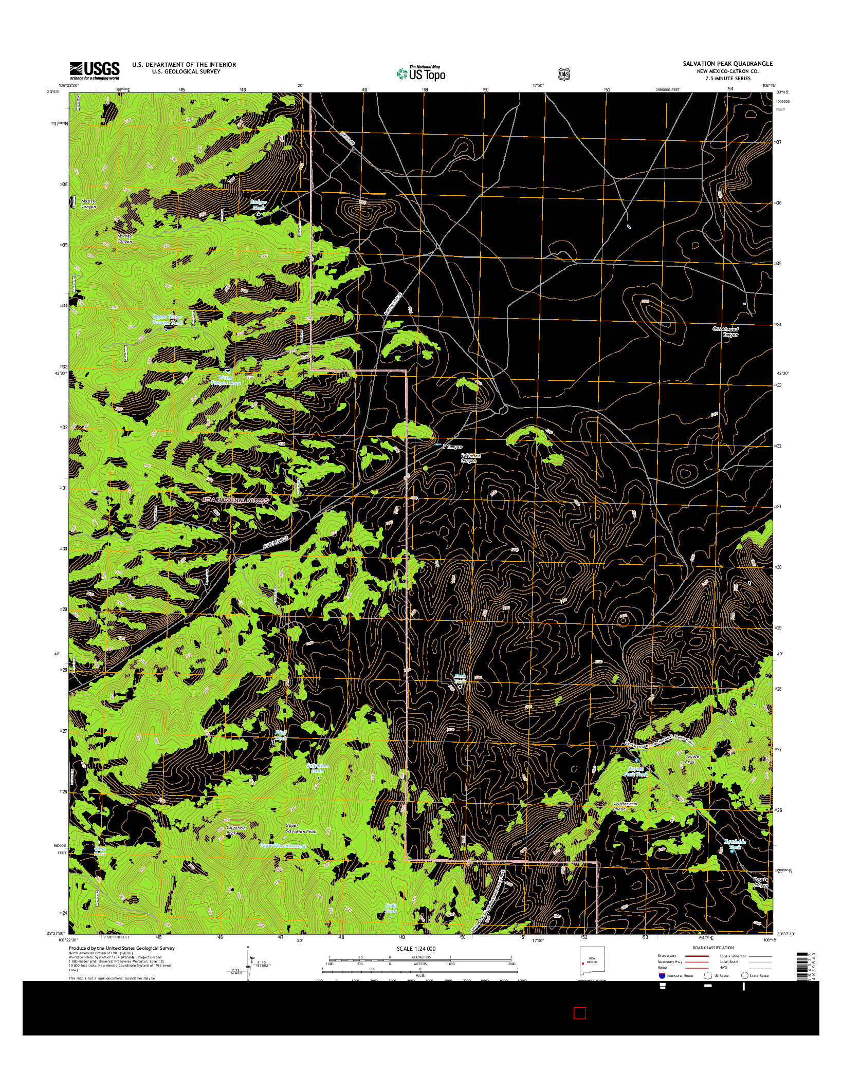 USGS US TOPO 7.5-MINUTE MAP FOR SALVATION PEAK, NM 2017