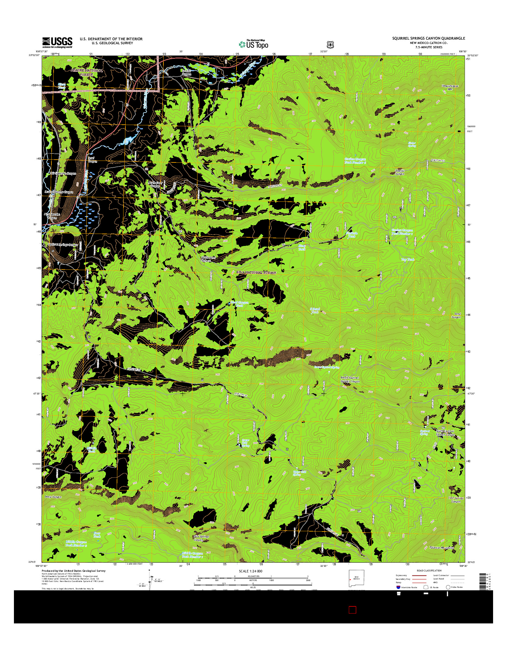 USGS US TOPO 7.5-MINUTE MAP FOR SQUIRREL SPRINGS CANYON, NM 2017