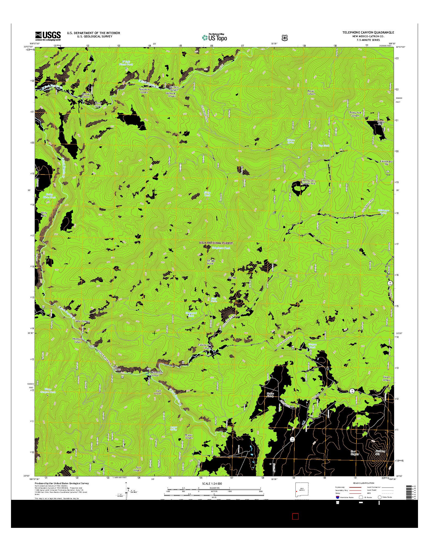 USGS US TOPO 7.5-MINUTE MAP FOR TELEPHONE CANYON, NM 2017