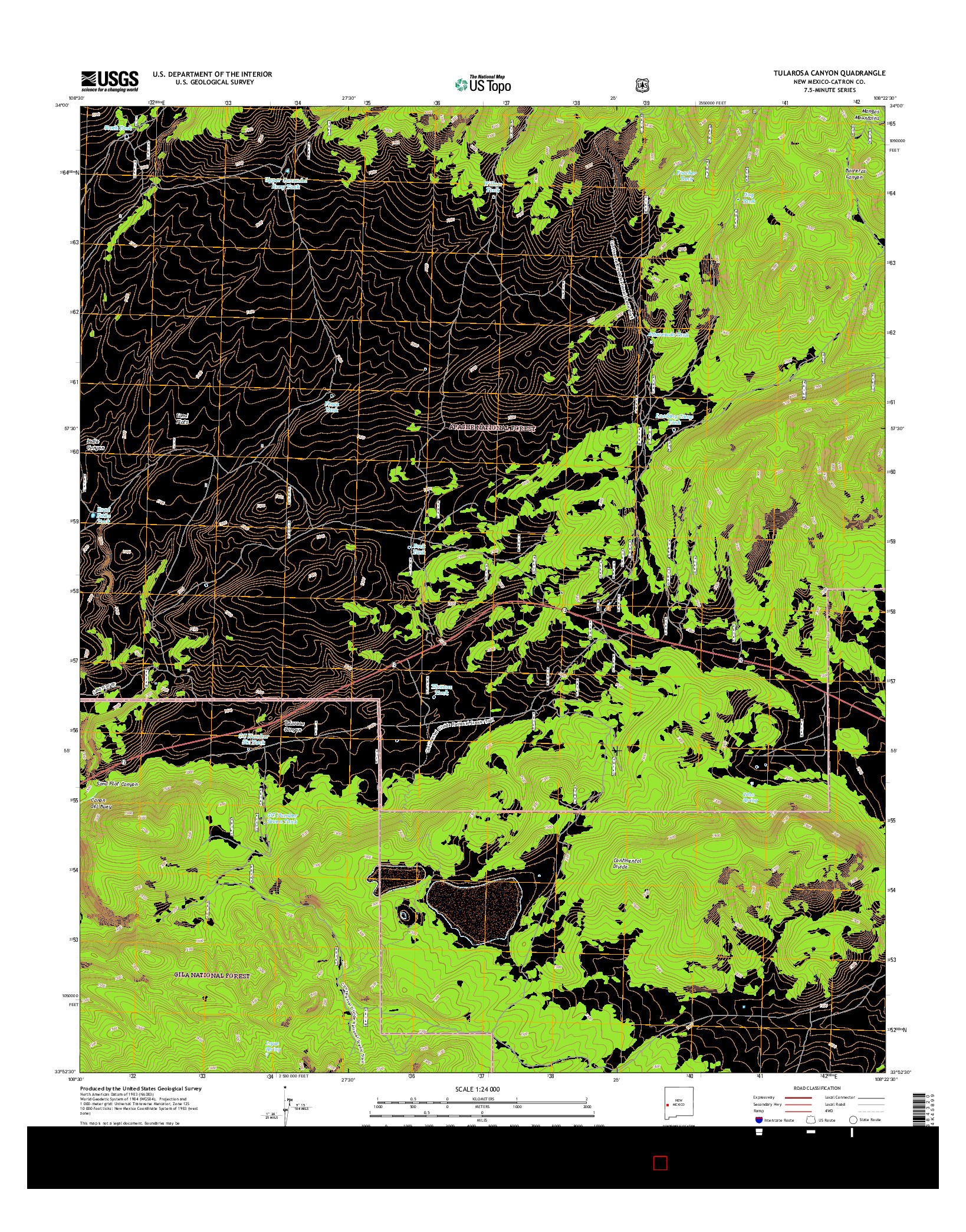 USGS US TOPO 7.5-MINUTE MAP FOR TULAROSA CANYON, NM 2017