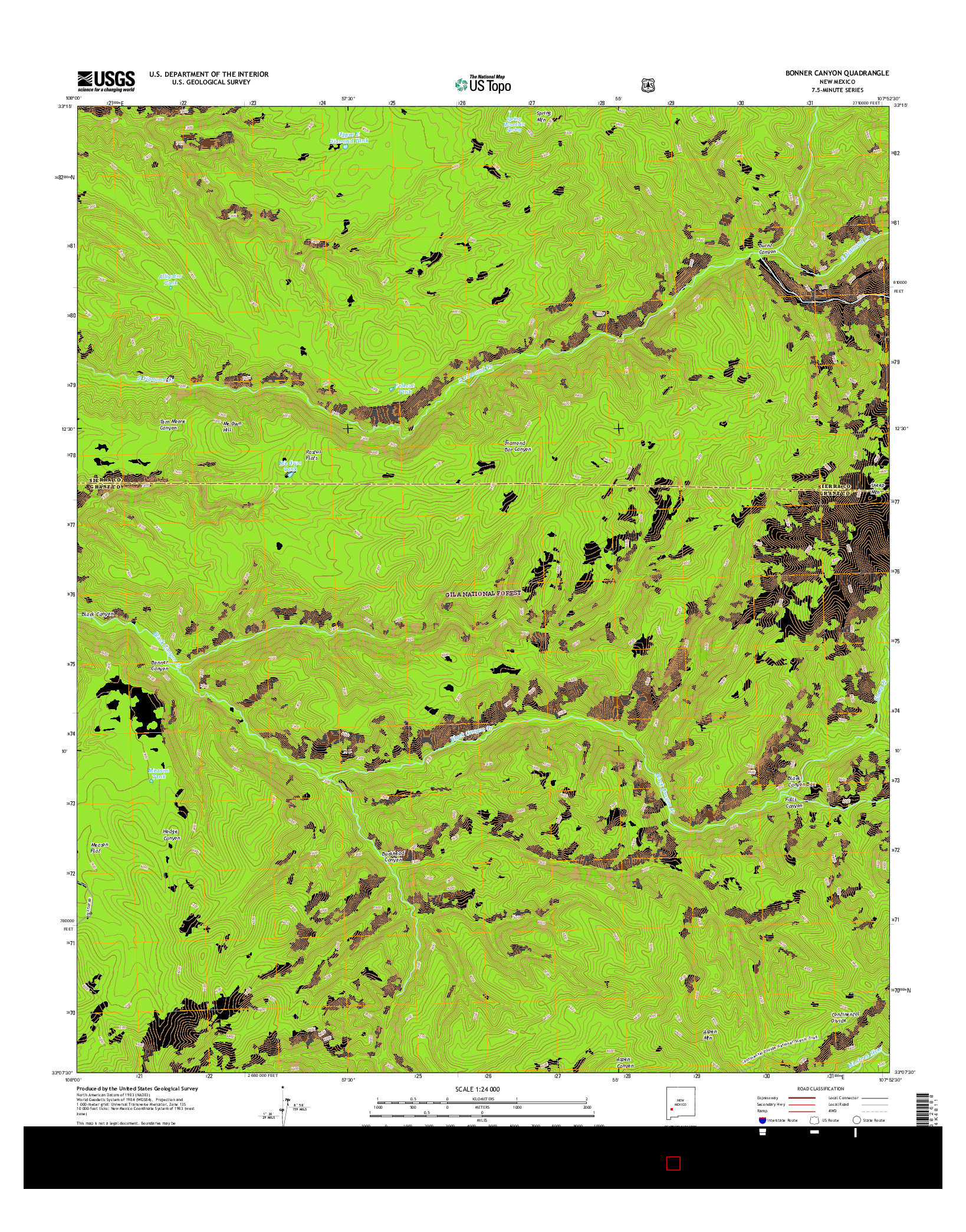 USGS US TOPO 7.5-MINUTE MAP FOR BONNER CANYON, NM 2017