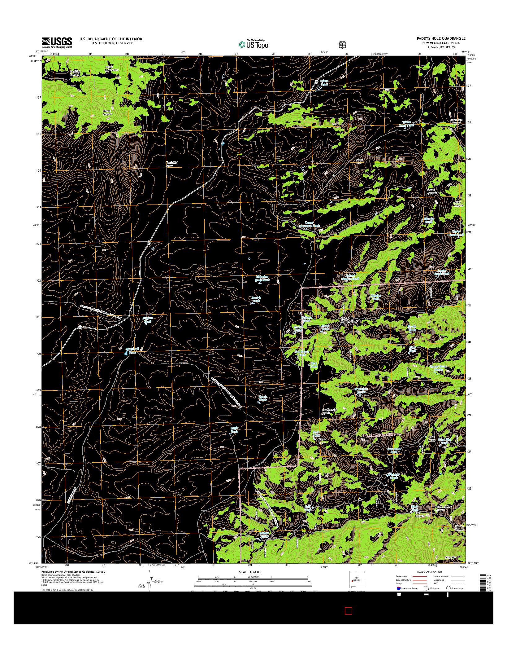 USGS US TOPO 7.5-MINUTE MAP FOR PADDYS HOLE, NM 2017