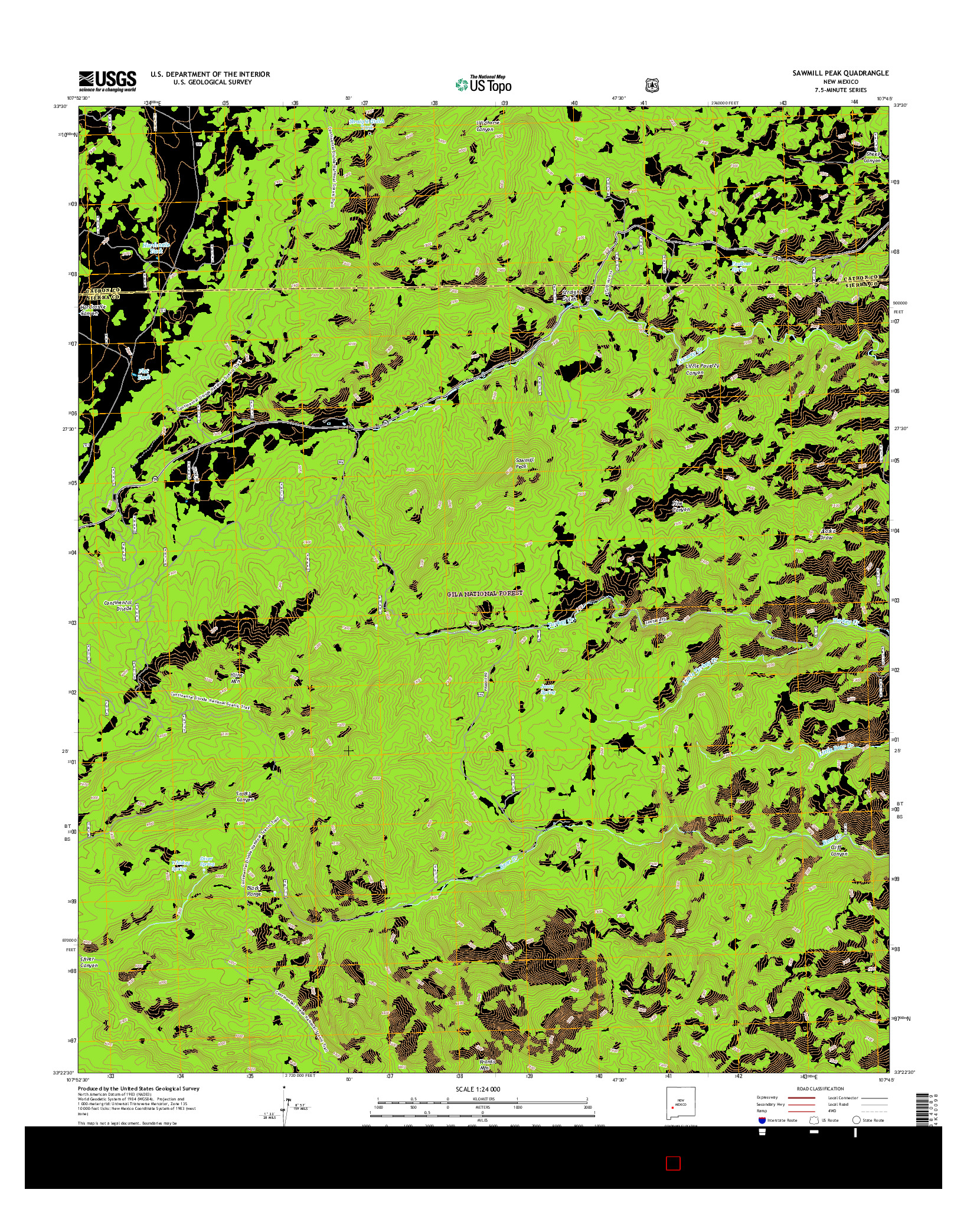 USGS US TOPO 7.5-MINUTE MAP FOR SAWMILL PEAK, NM 2017