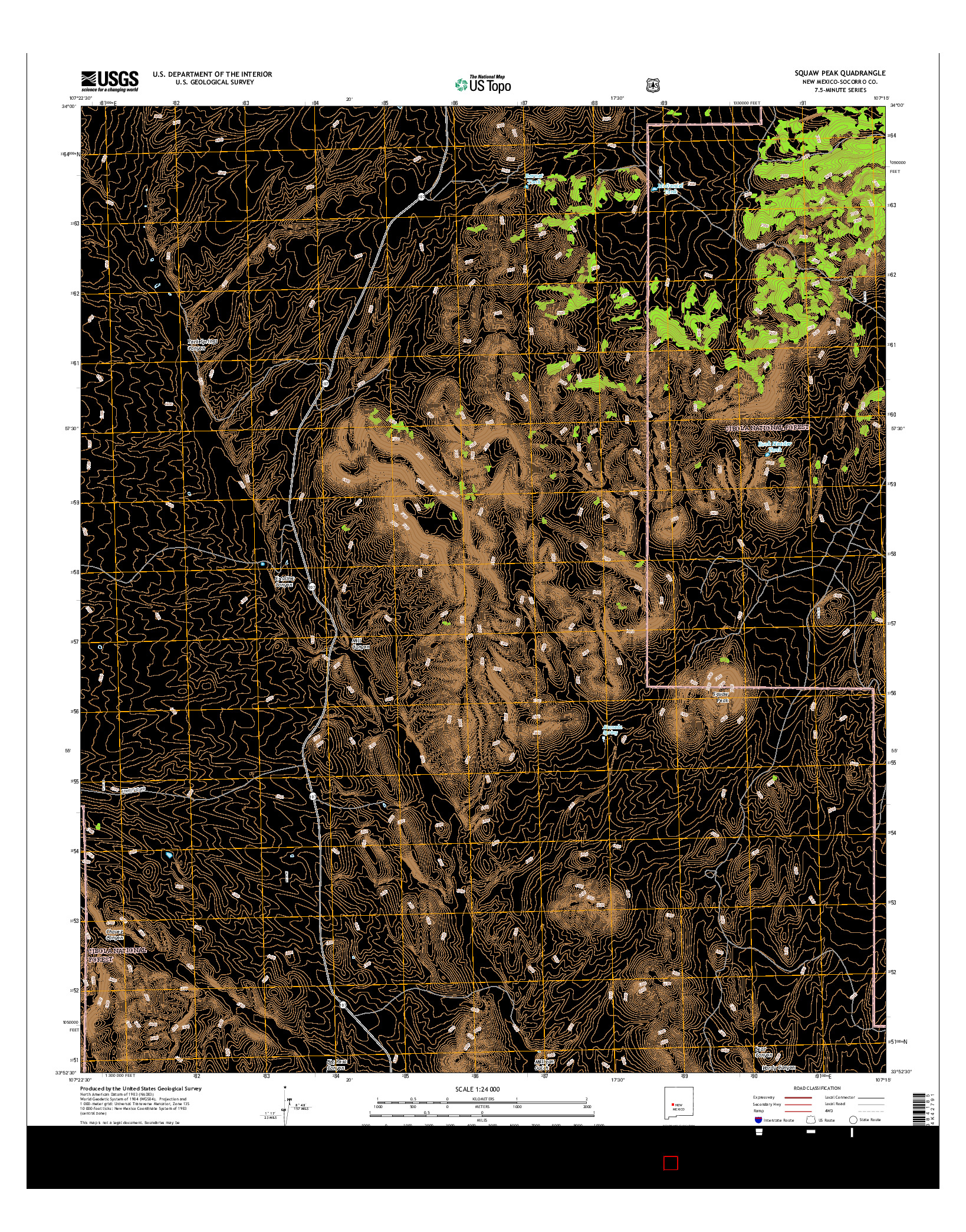 USGS US TOPO 7.5-MINUTE MAP FOR SQUAW PEAK, NM 2017