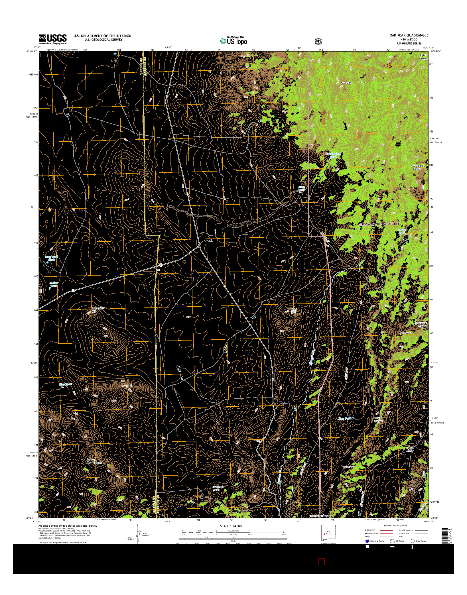 USGS US TOPO 7.5-MINUTE MAP FOR OAK PEAK, NM 2017