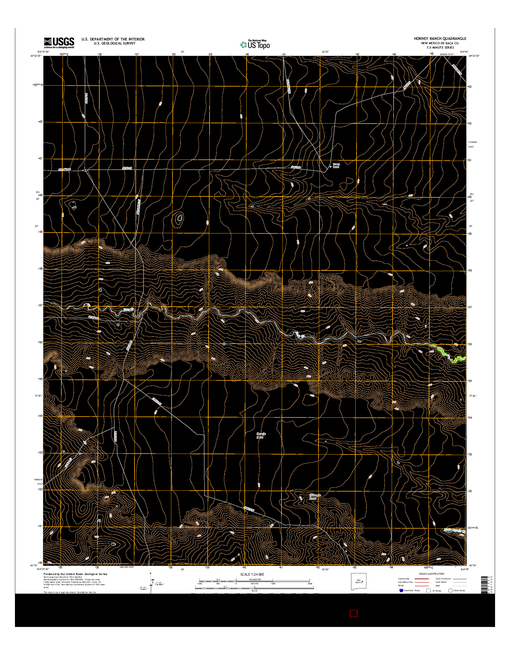 USGS US TOPO 7.5-MINUTE MAP FOR HORNEY RANCH, NM 2017