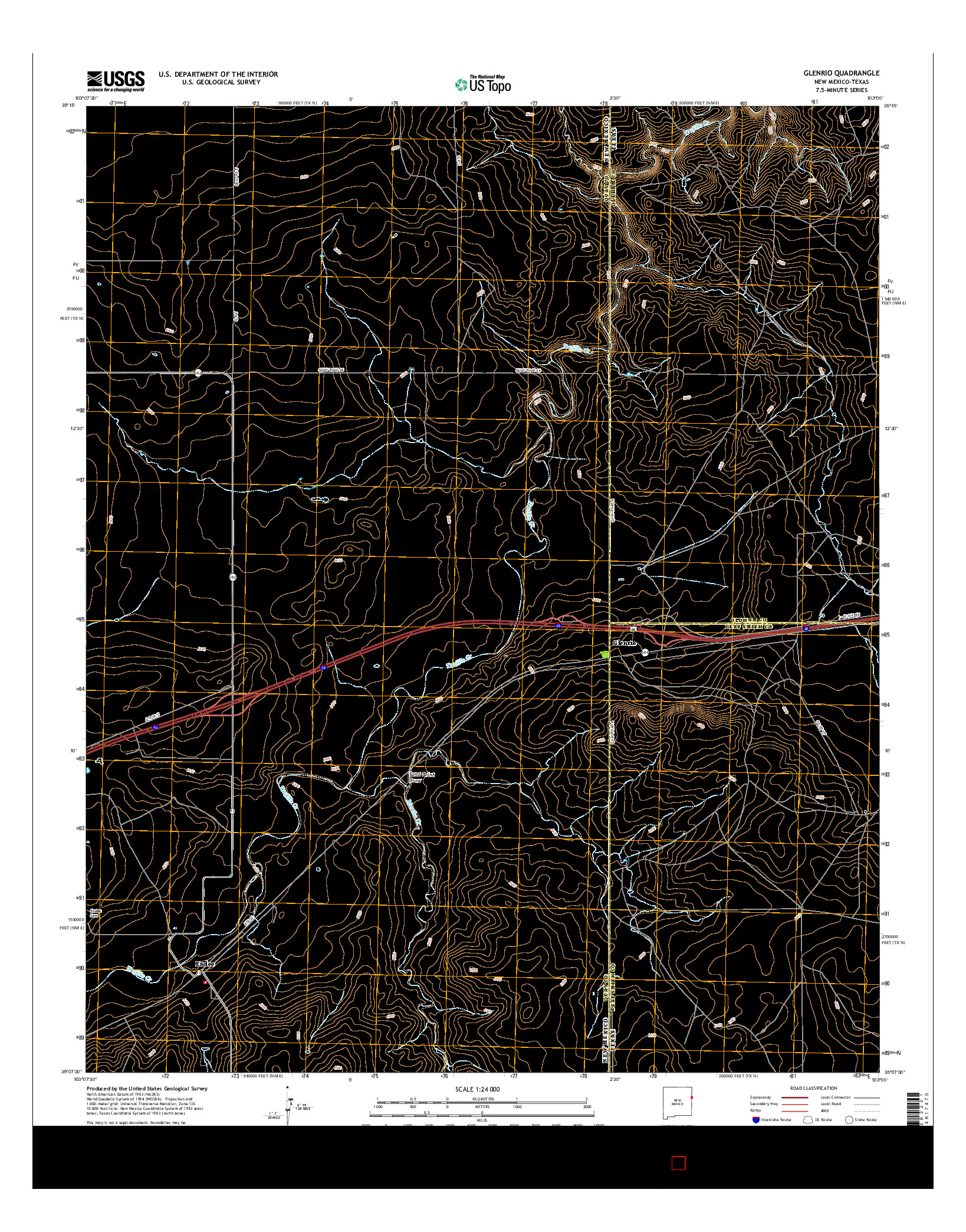 USGS US TOPO 7.5-MINUTE MAP FOR GLENRIO, NM-TX 2017