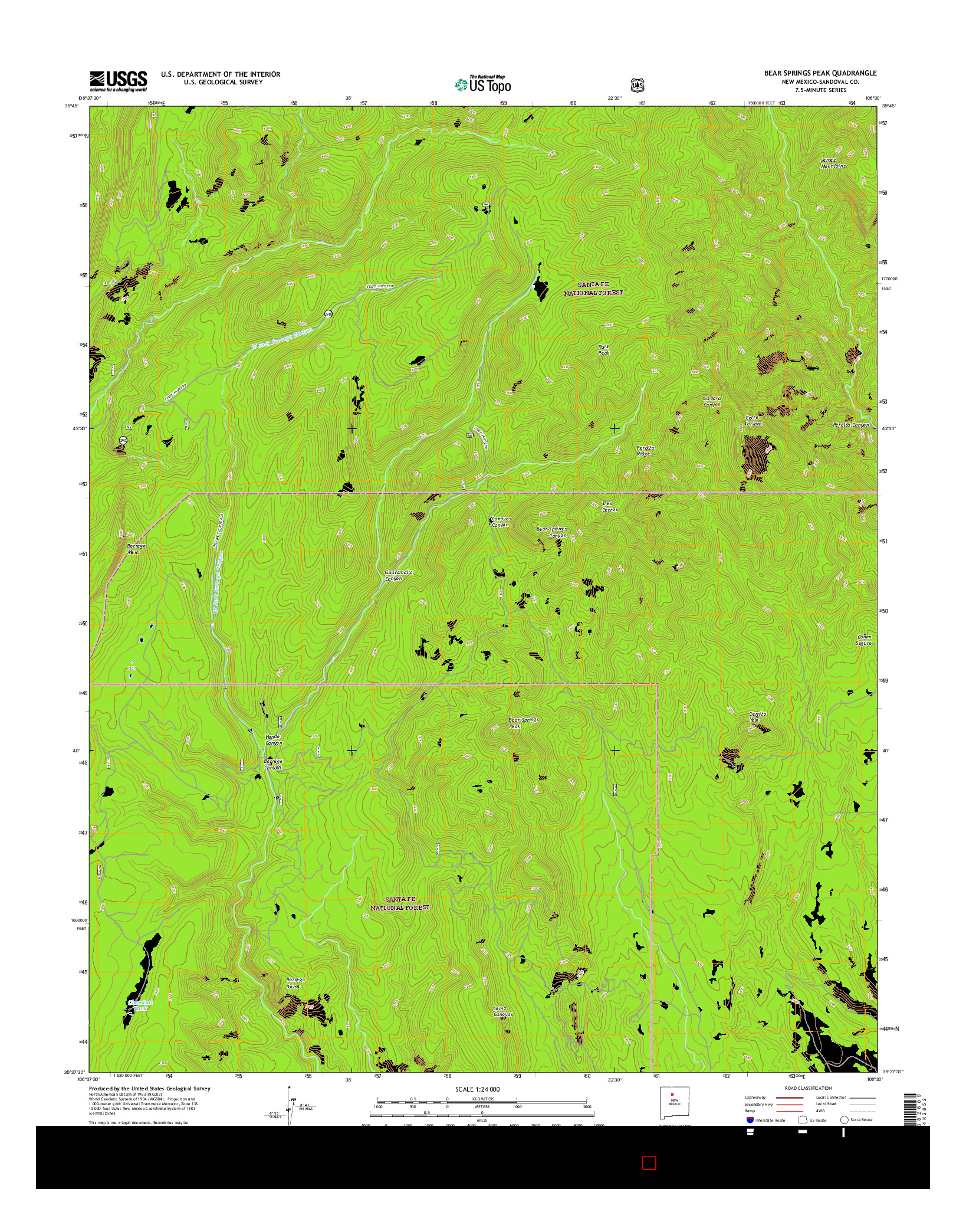 USGS US TOPO 7.5-MINUTE MAP FOR BEAR SPRINGS PEAK, NM 2017