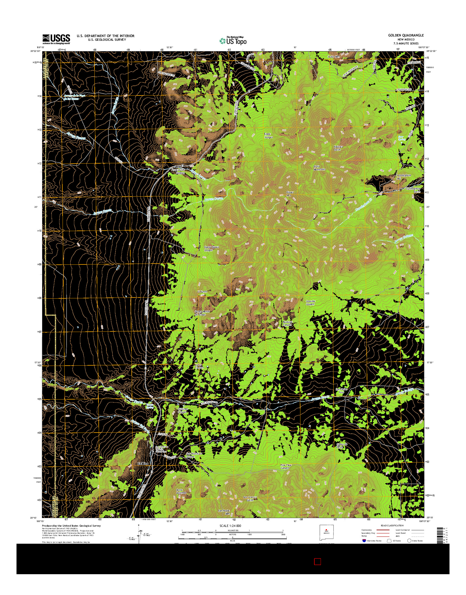 USGS US TOPO 7.5-MINUTE MAP FOR GOLDEN, NM 2017