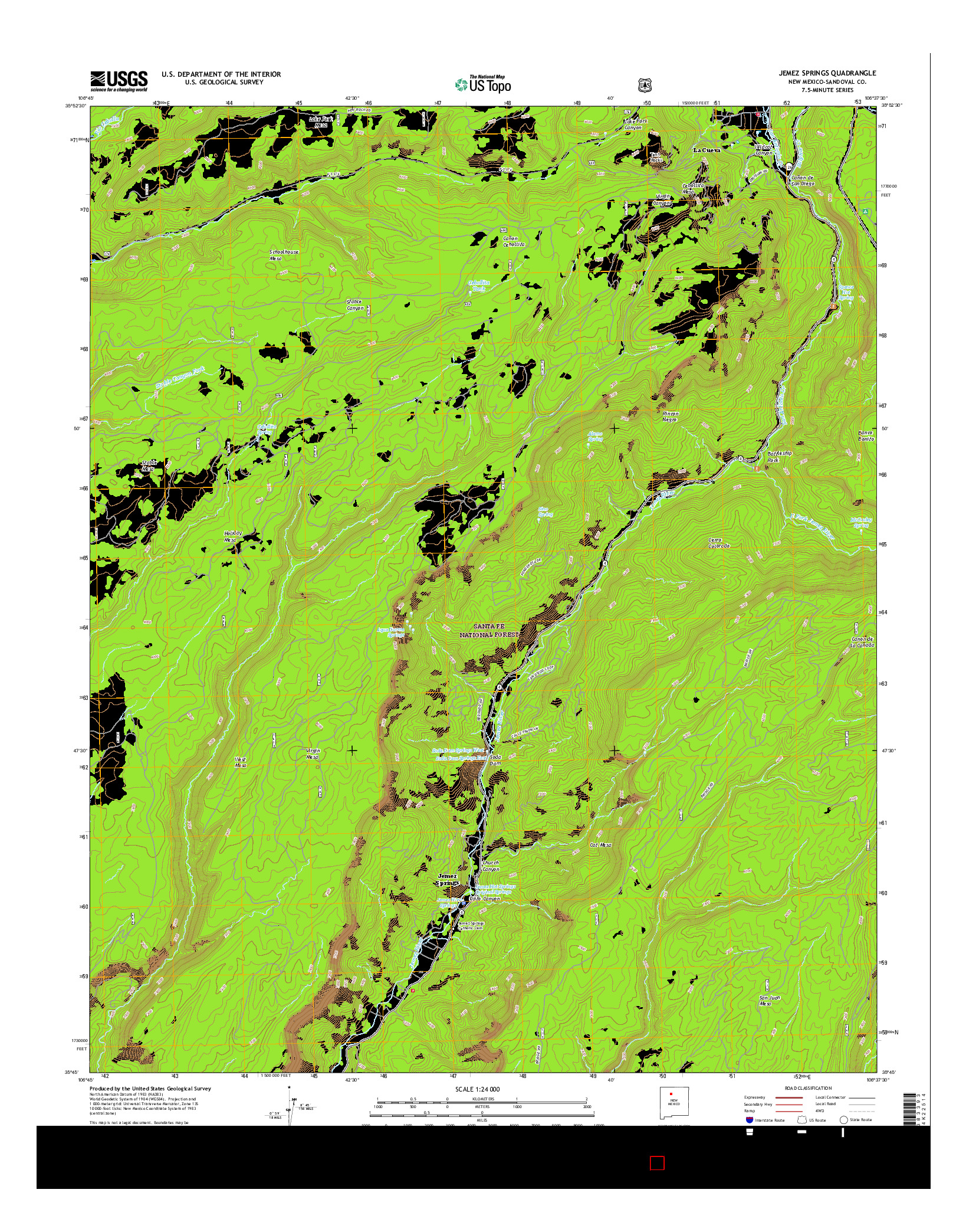 USGS US TOPO 7.5-MINUTE MAP FOR JEMEZ SPRINGS, NM 2017