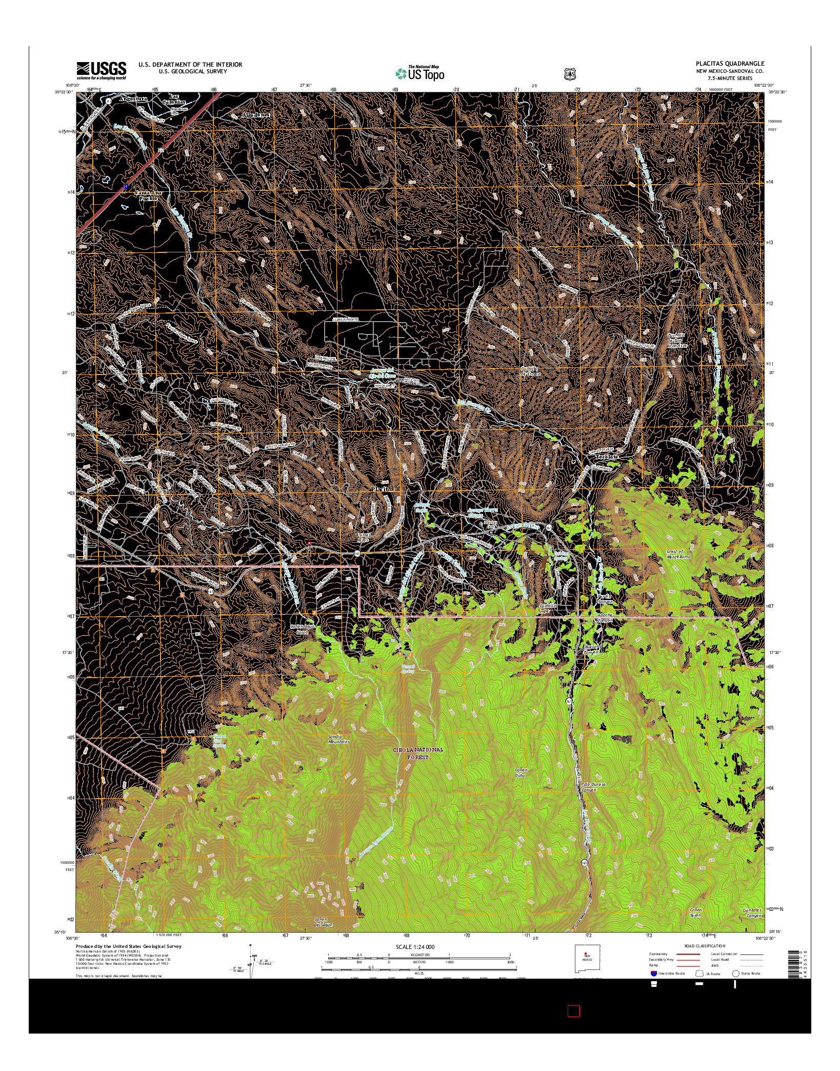 USGS US TOPO 7.5-MINUTE MAP FOR PLACITAS, NM 2017