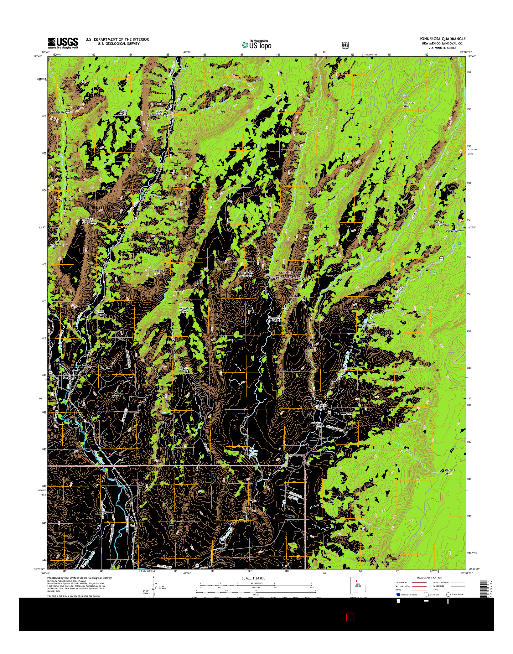 USGS US TOPO 7.5-MINUTE MAP FOR PONDEROSA, NM 2017