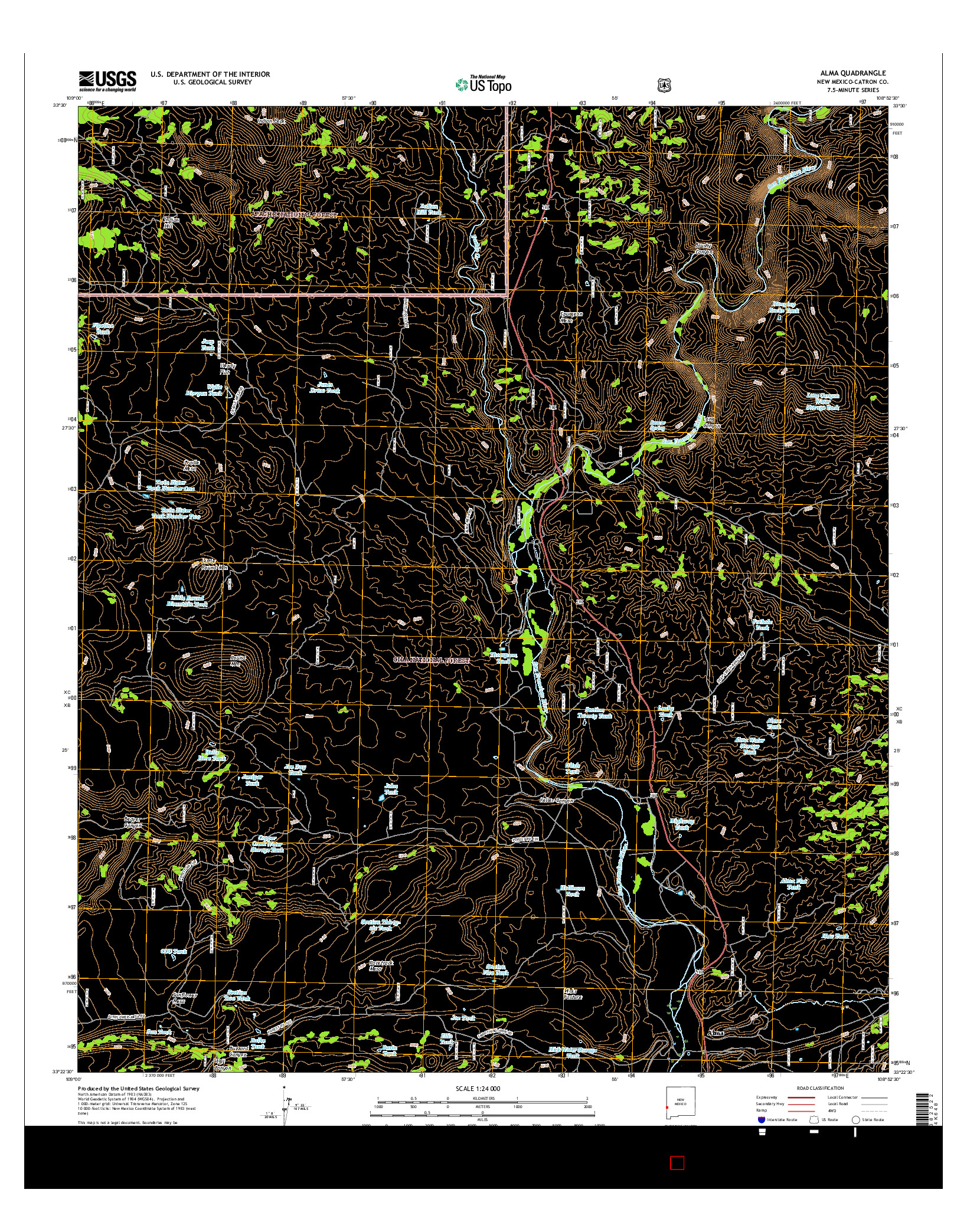 USGS US TOPO 7.5-MINUTE MAP FOR ALMA, NM 2017