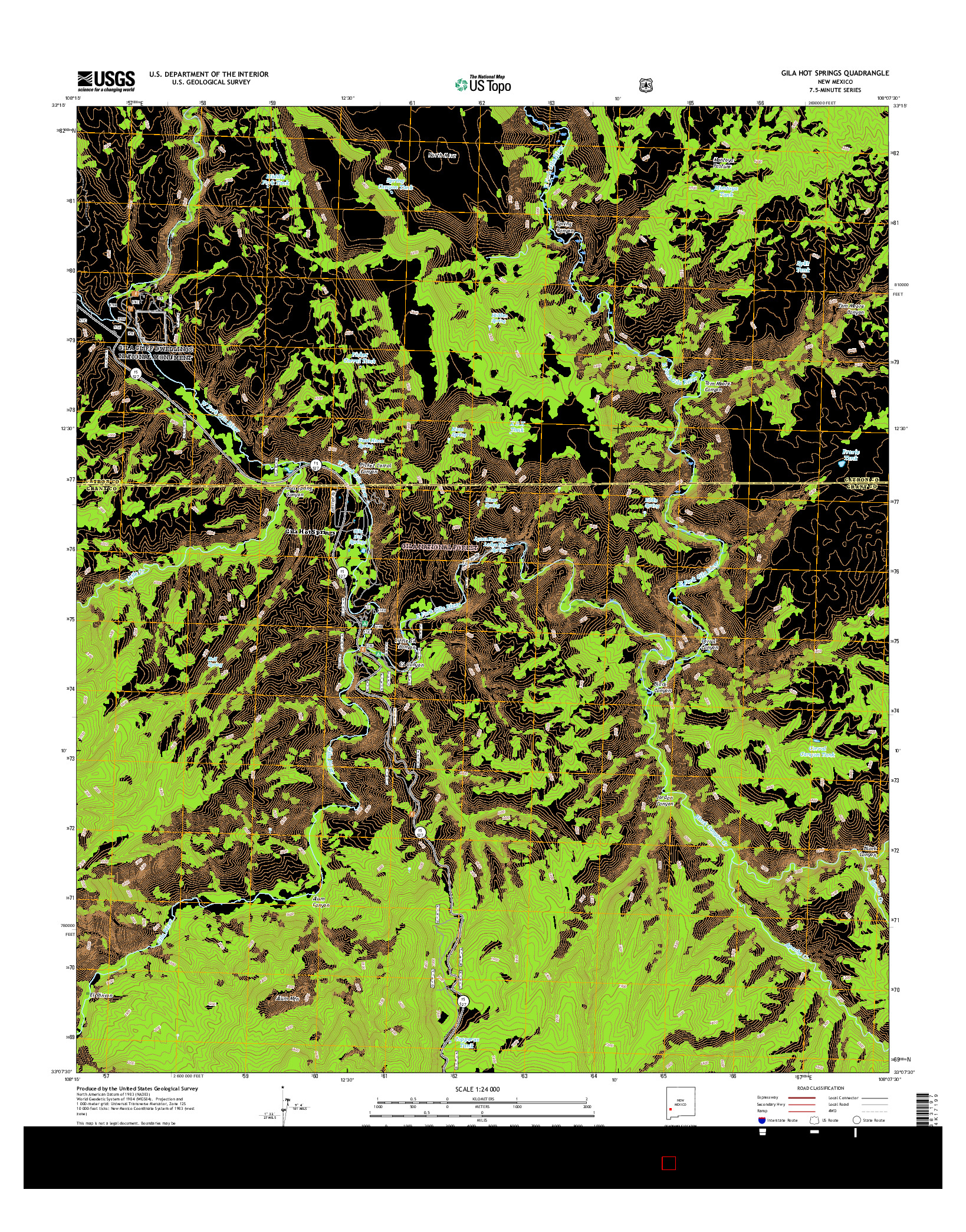 USGS US TOPO 7.5-MINUTE MAP FOR GILA HOT SPRINGS, NM 2017