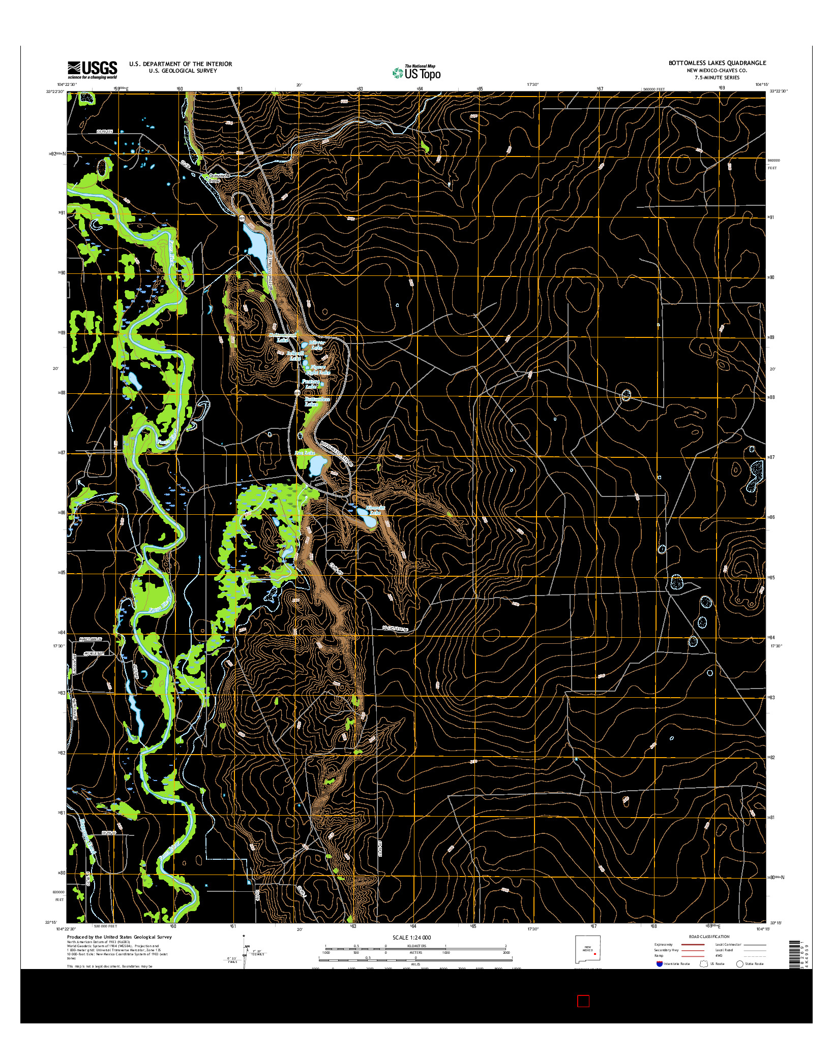 USGS US TOPO 7.5-MINUTE MAP FOR BOTTOMLESS LAKES, NM 2017