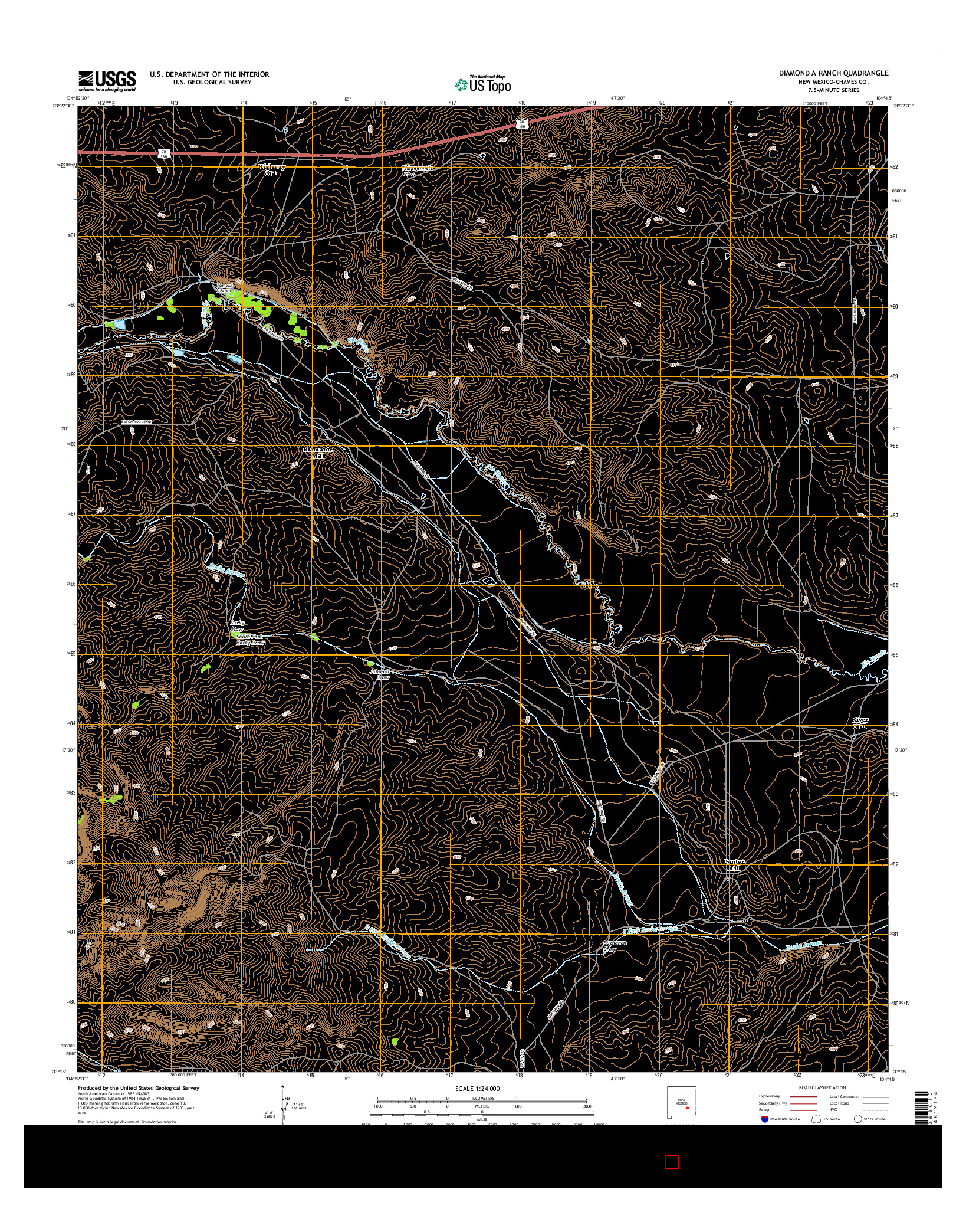 USGS US TOPO 7.5-MINUTE MAP FOR DIAMOND A RANCH, NM 2017