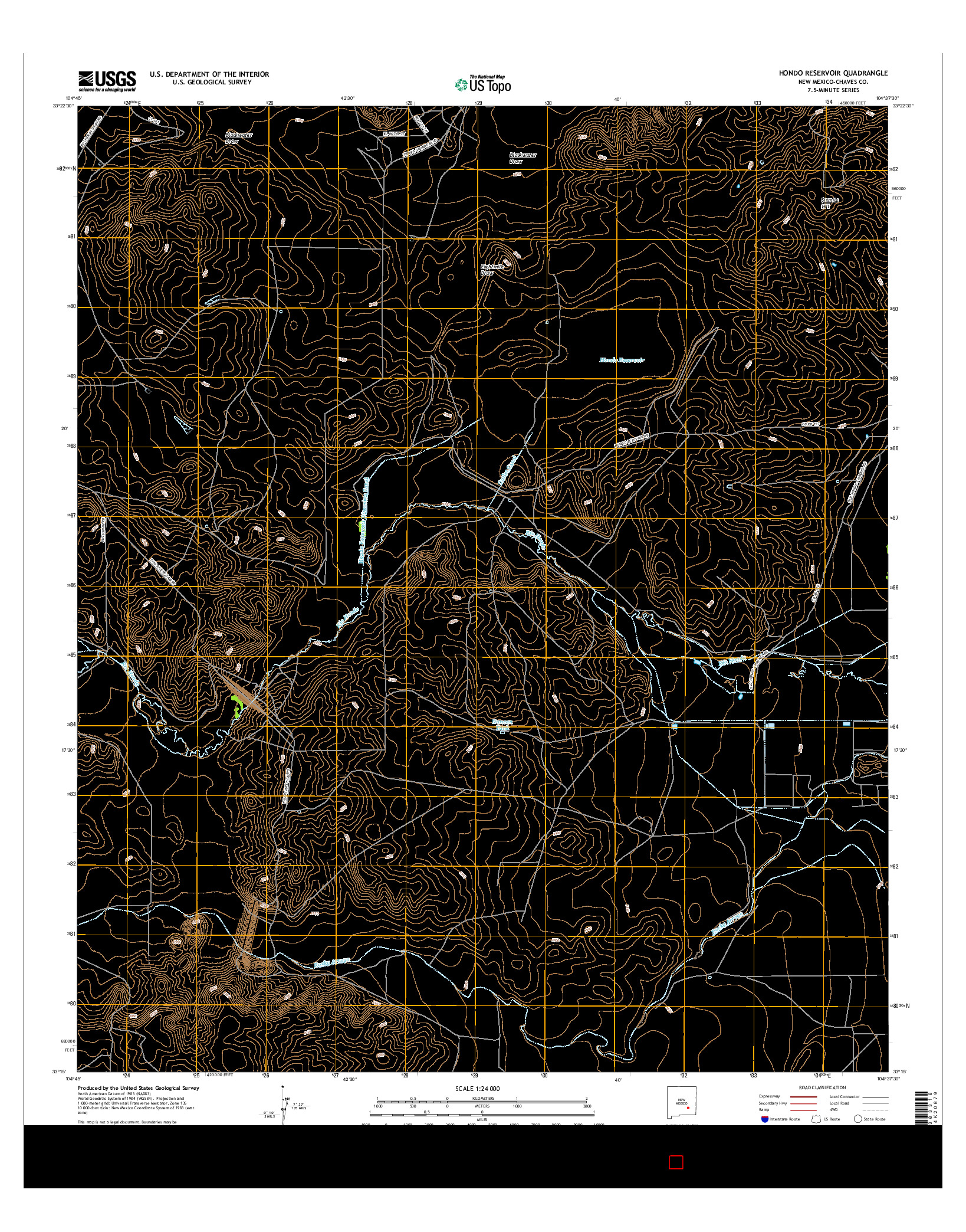 USGS US TOPO 7.5-MINUTE MAP FOR HONDO RESERVOIR, NM 2017