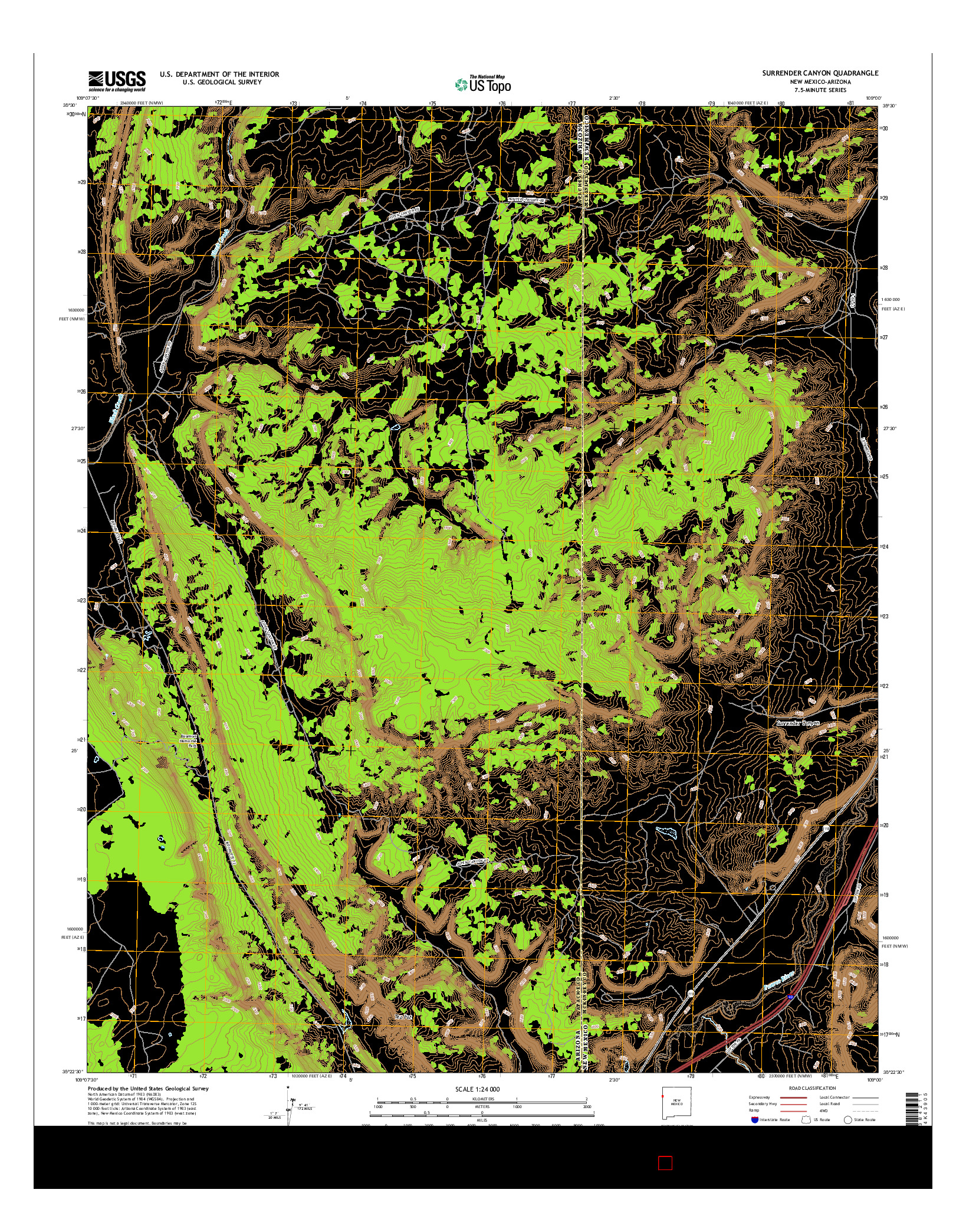 USGS US TOPO 7.5-MINUTE MAP FOR SURRENDER CANYON, NM-AZ 2017