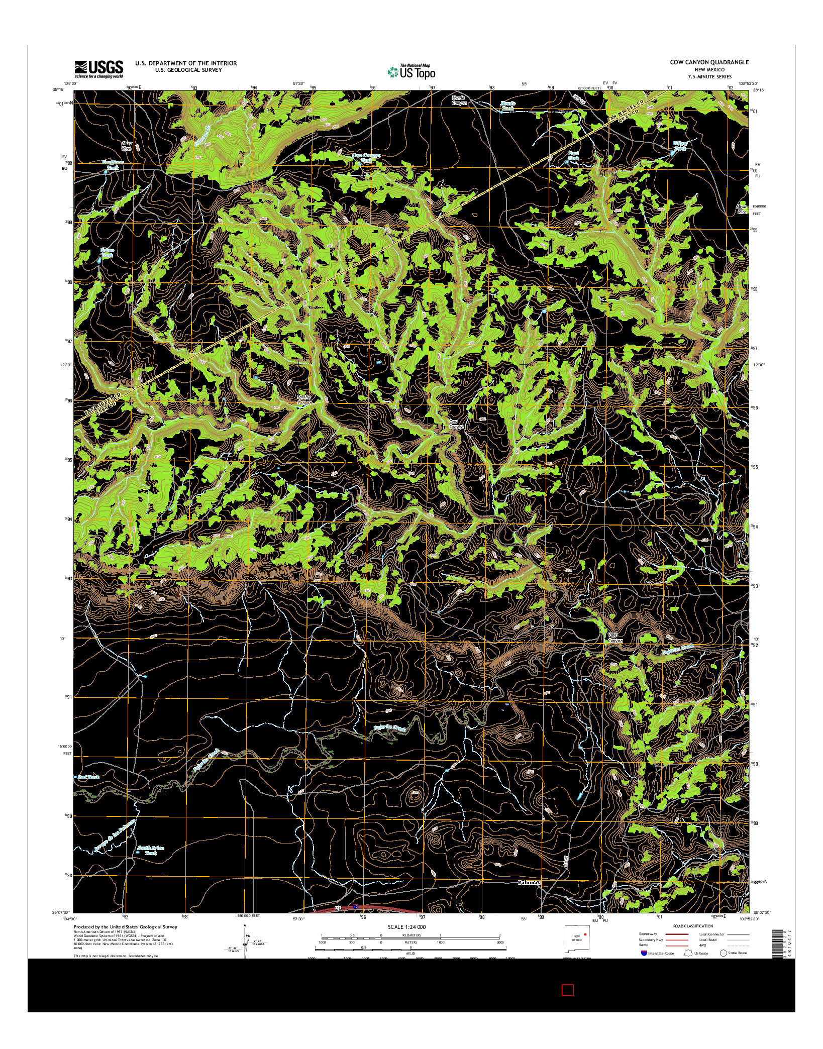 USGS US TOPO 7.5-MINUTE MAP FOR COW CANYON, NM 2017