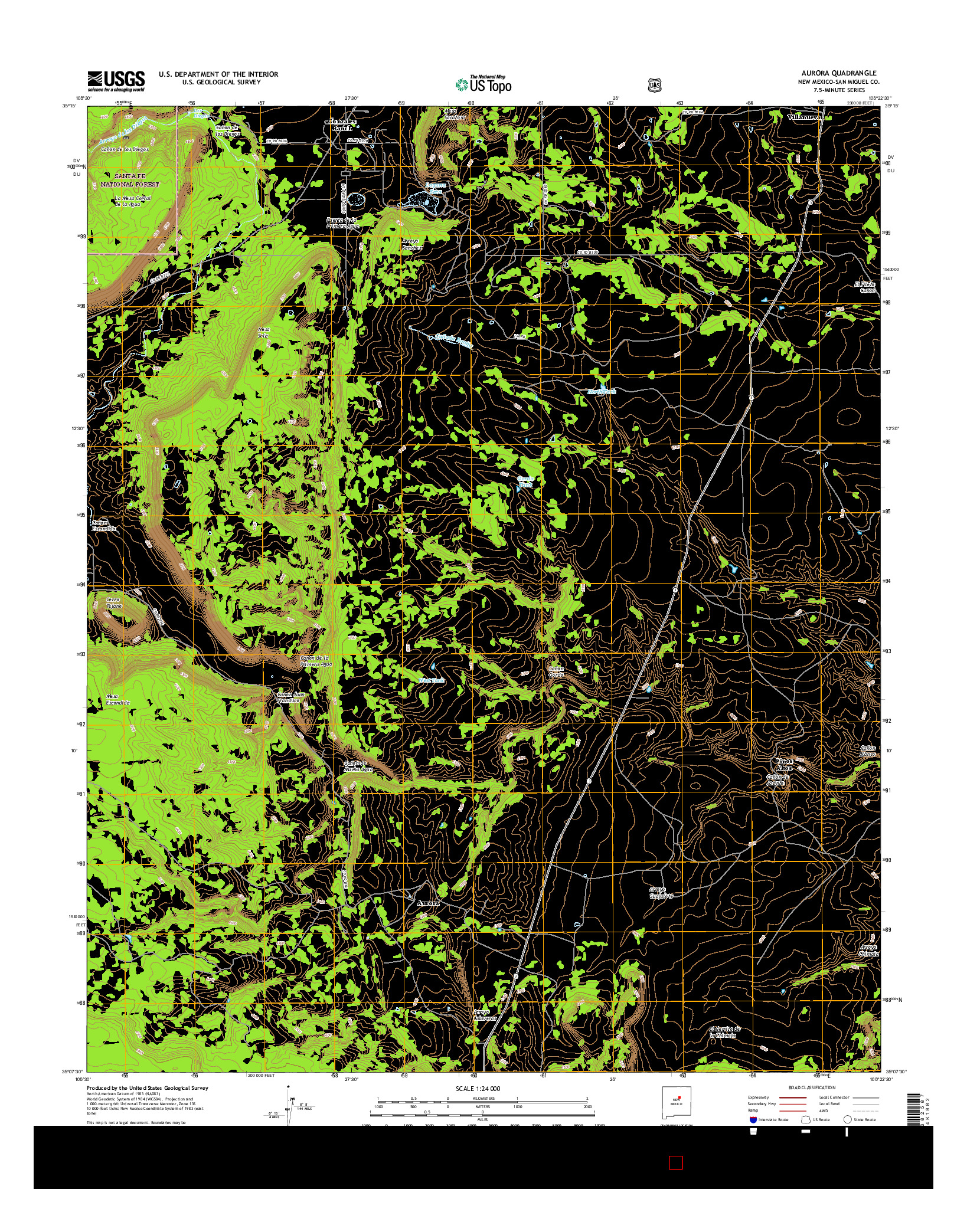 USGS US TOPO 7.5-MINUTE MAP FOR AURORA, NM 2017