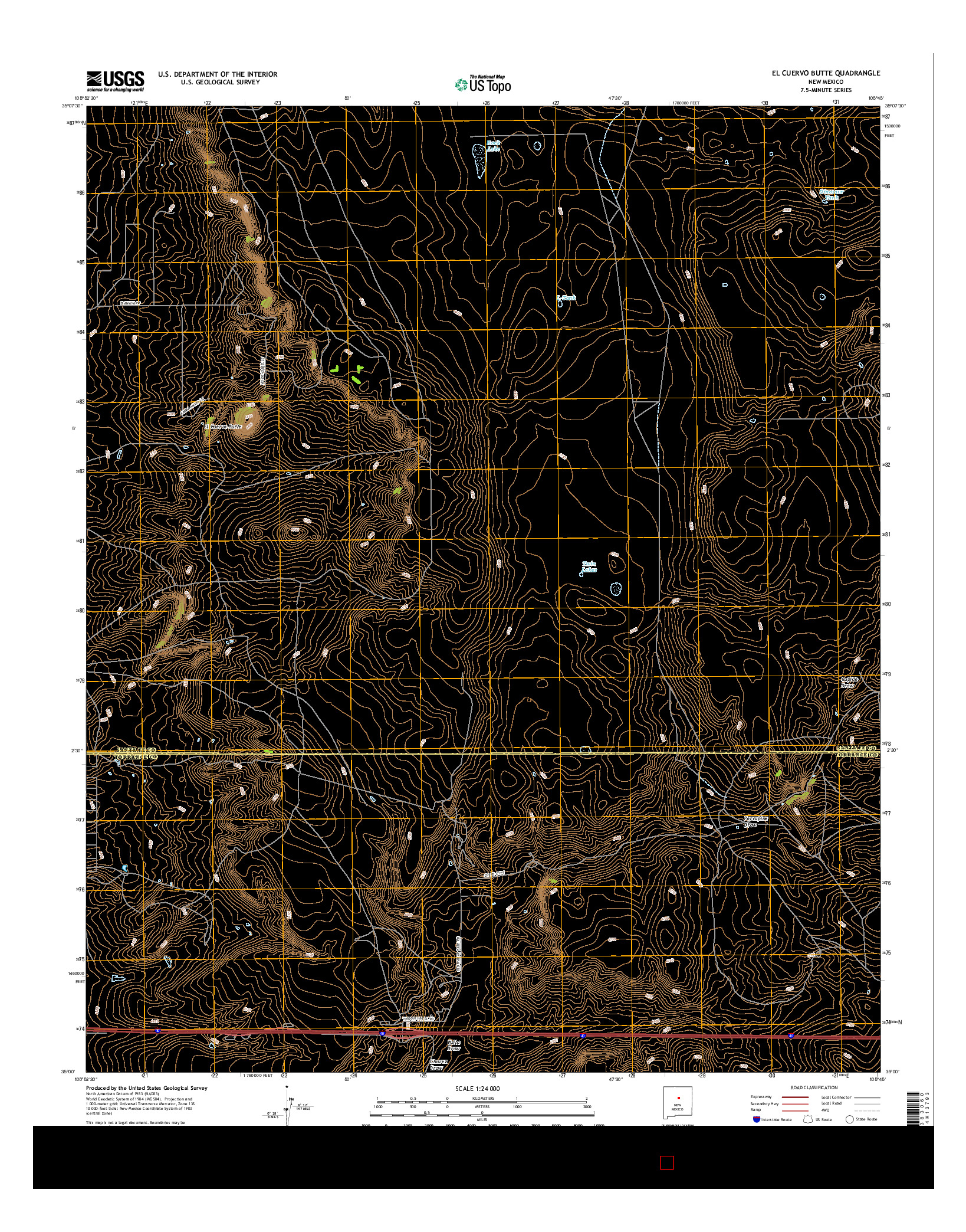 USGS US TOPO 7.5-MINUTE MAP FOR EL CUERVO BUTTE, NM 2017