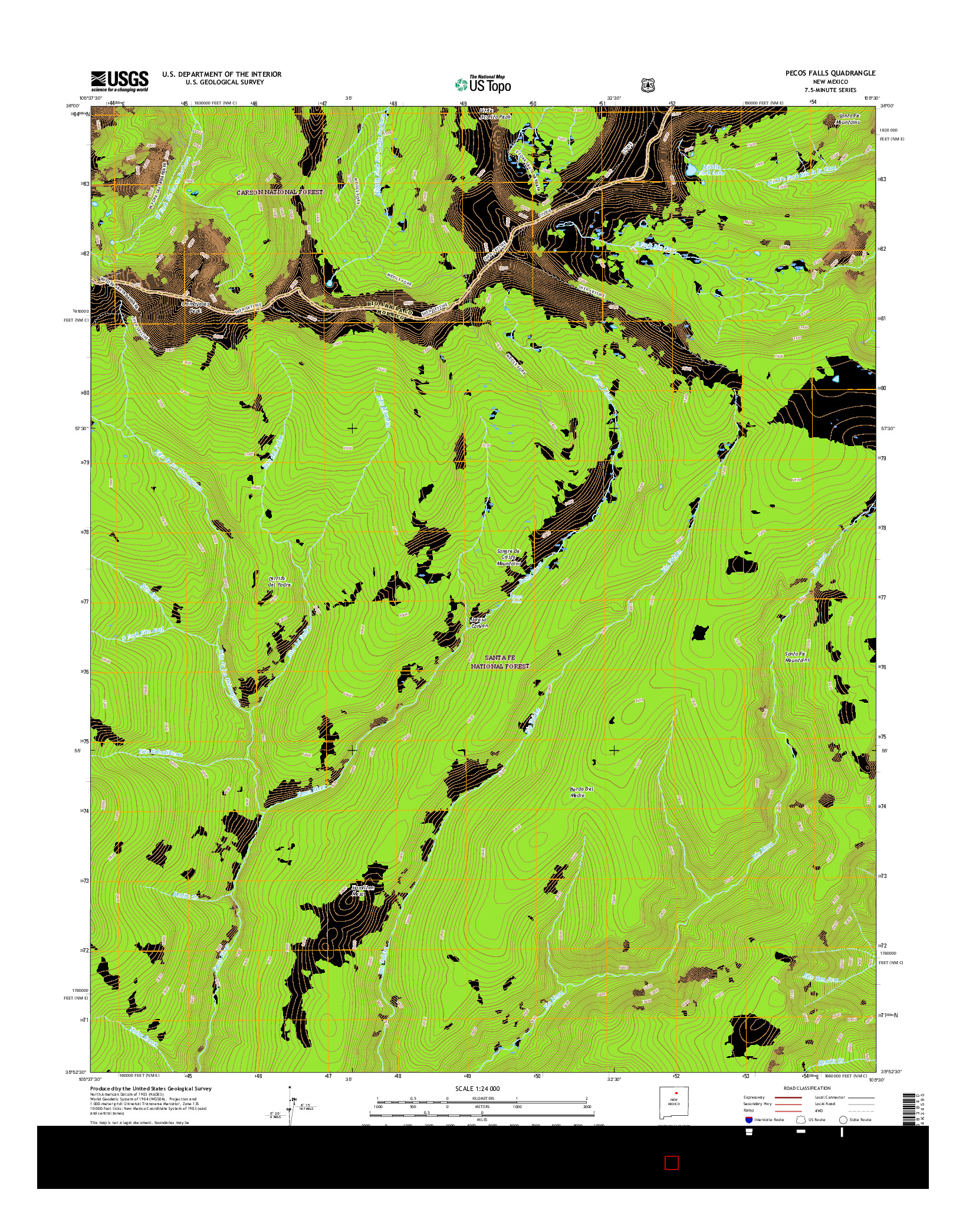 USGS US TOPO 7.5-MINUTE MAP FOR PECOS FALLS, NM 2017