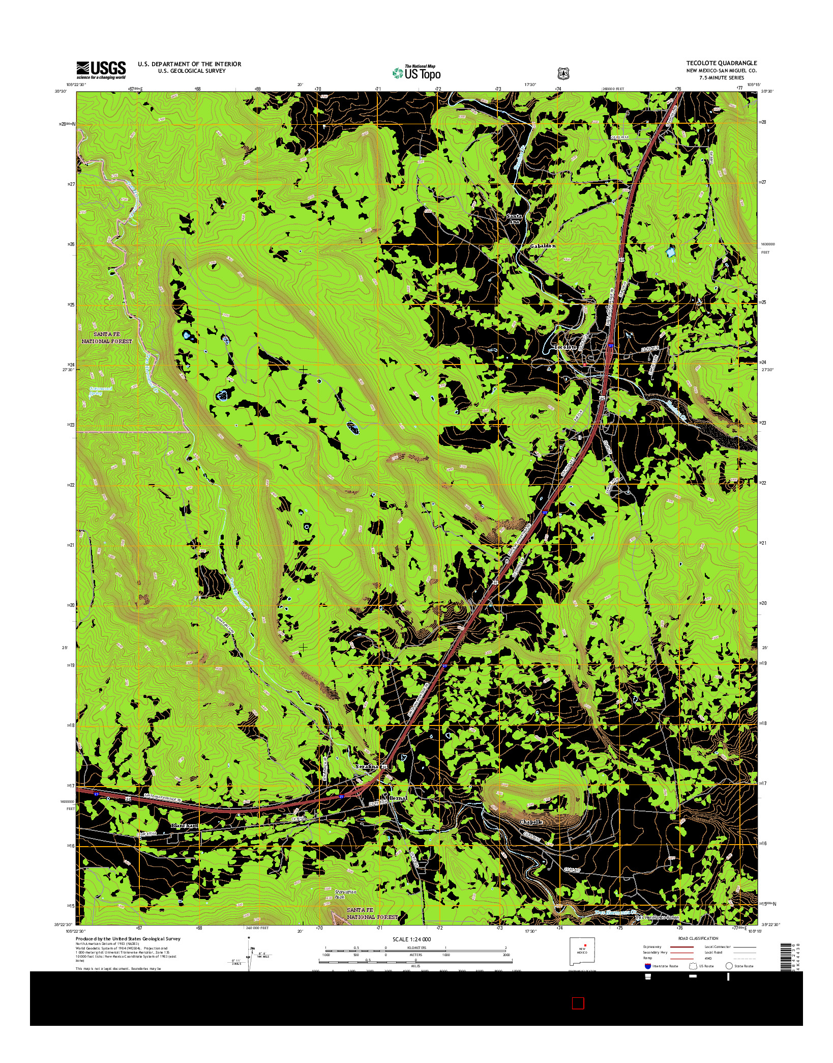 USGS US TOPO 7.5-MINUTE MAP FOR TECOLOTE, NM 2017